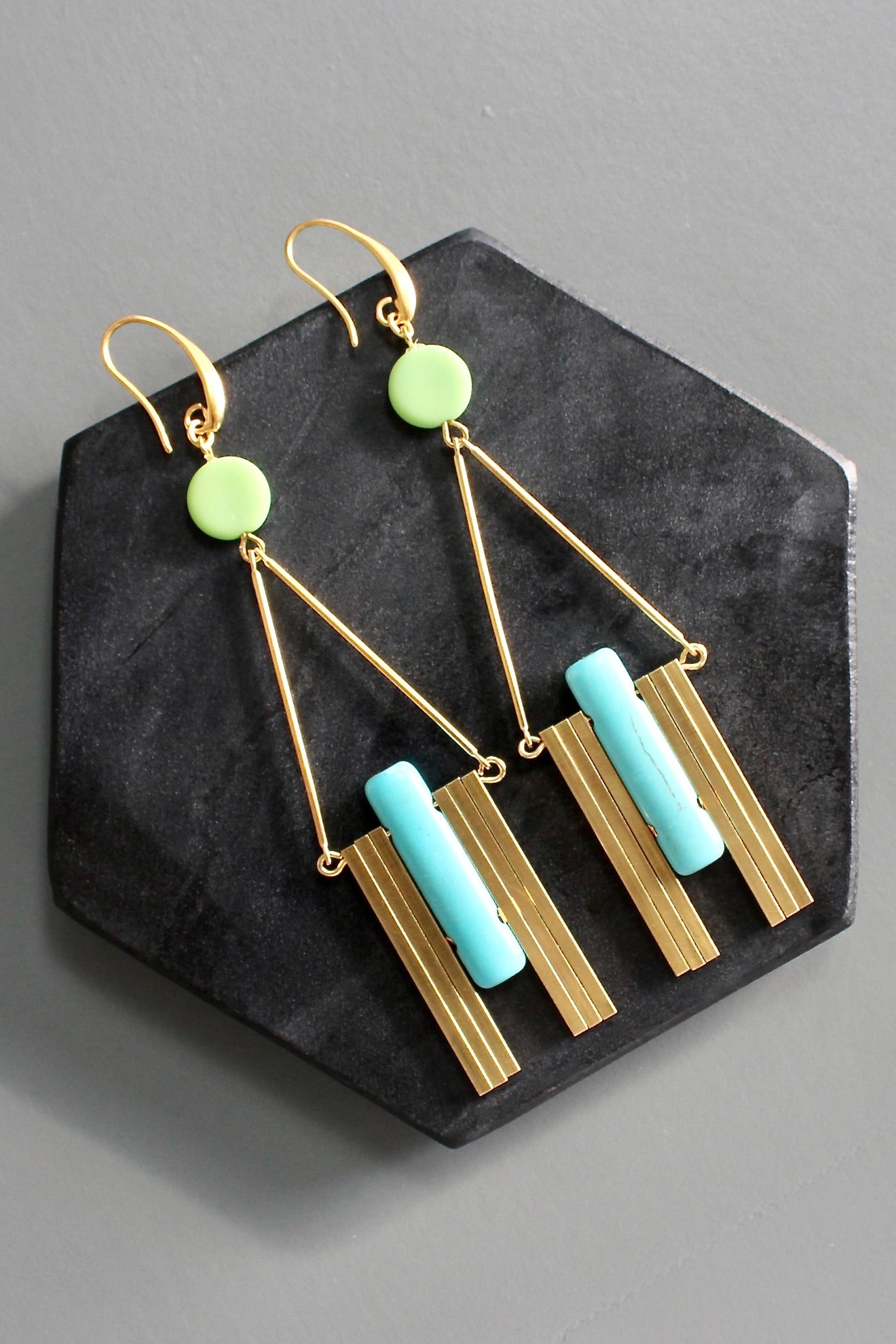 KYLE78 mint and turquoise Artdeco earrings