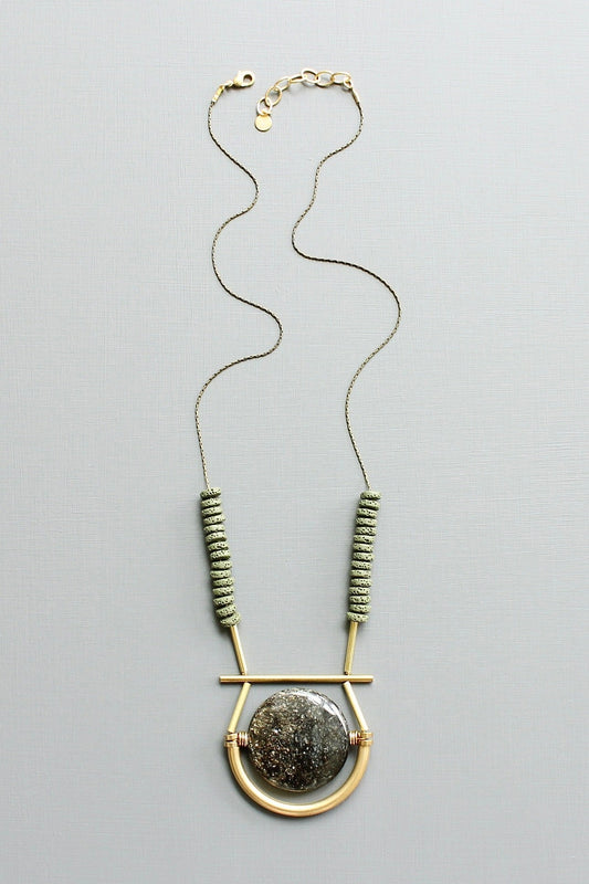 LEX223 Black and moss geometric pendant necklace