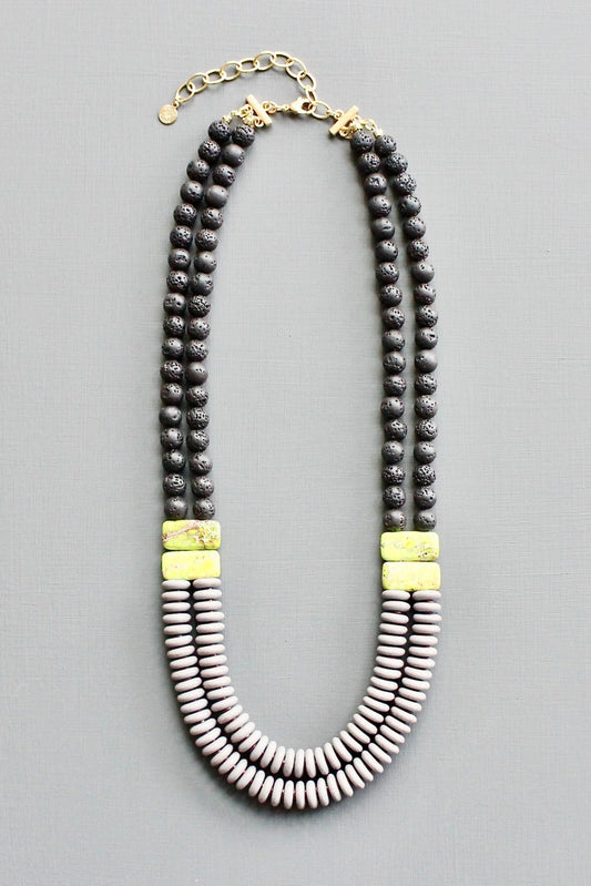 LEX421 Double strand lavender and black necklace