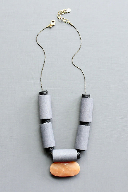 LEX721 Purple and Carnelian jade geometric necklace