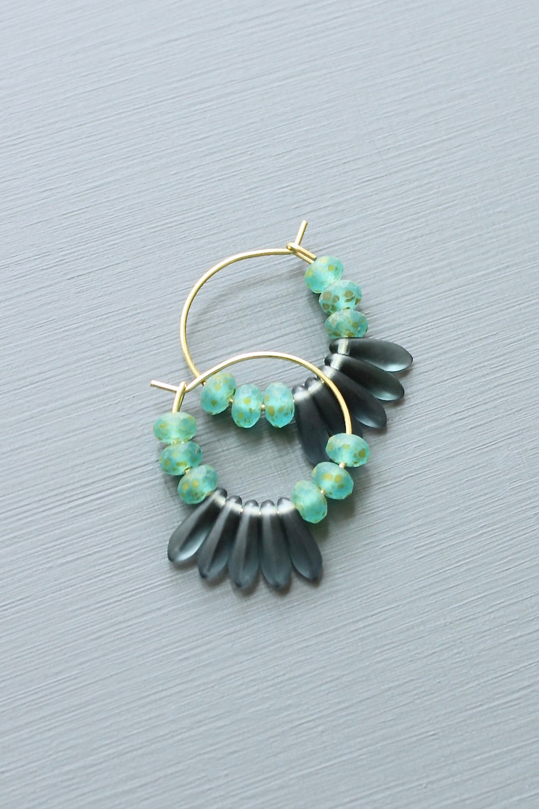 LEXE01 Blue Montana glass fringe mini hoop earrings