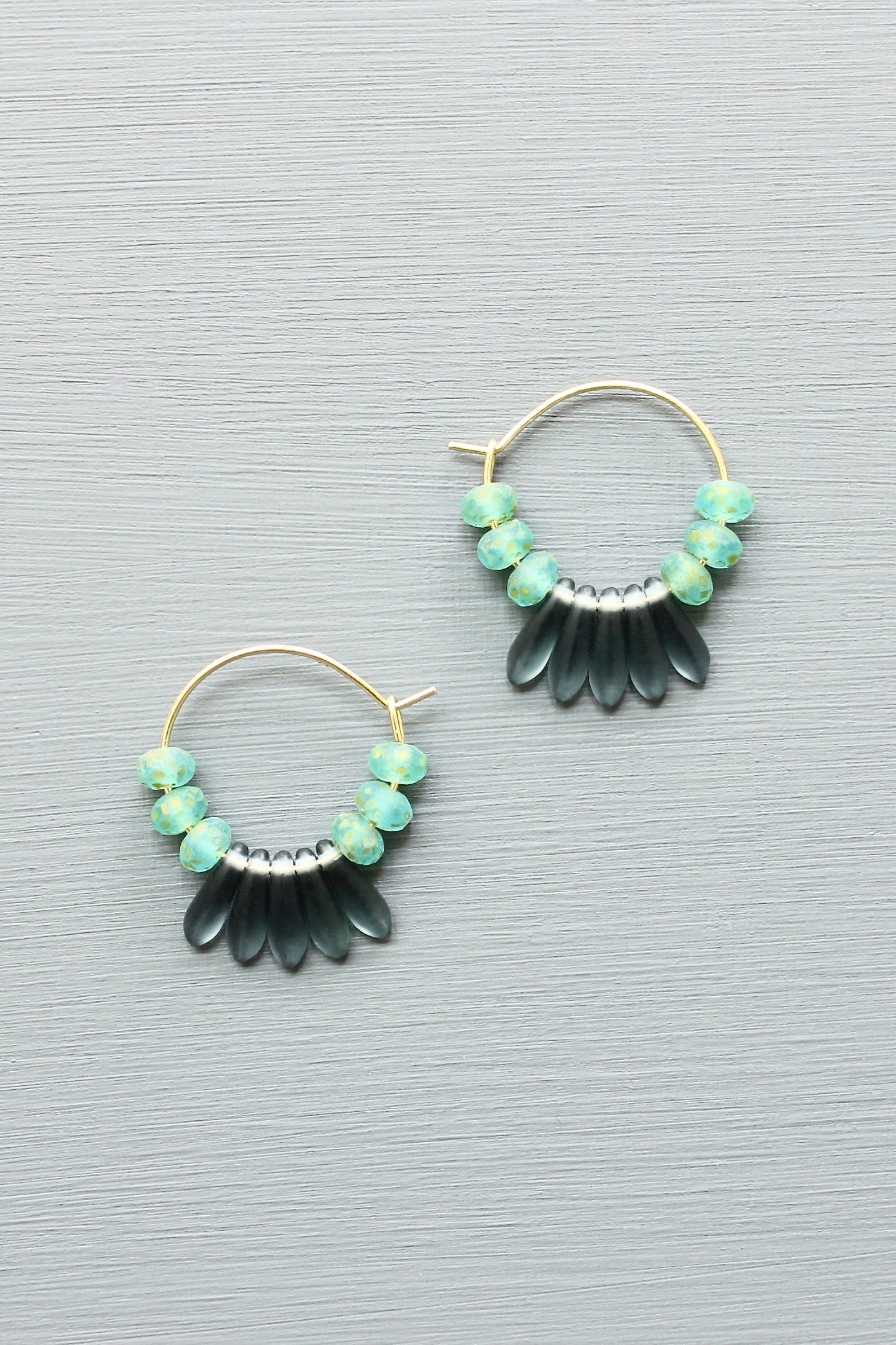 LEXE01 Blue Montana glass fringe mini hoop earrings