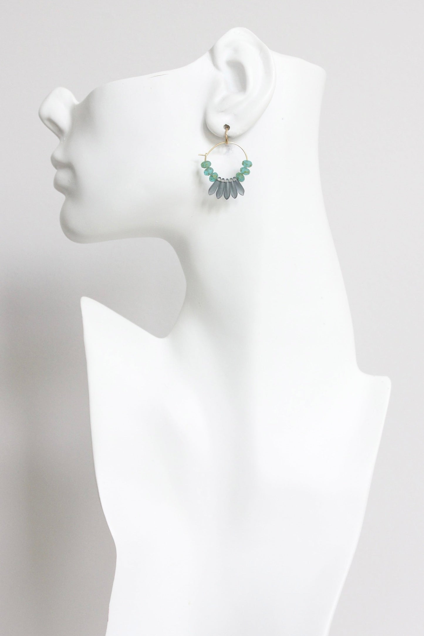 LEXE01 Blue Montana glass fringe mini hoop earrings