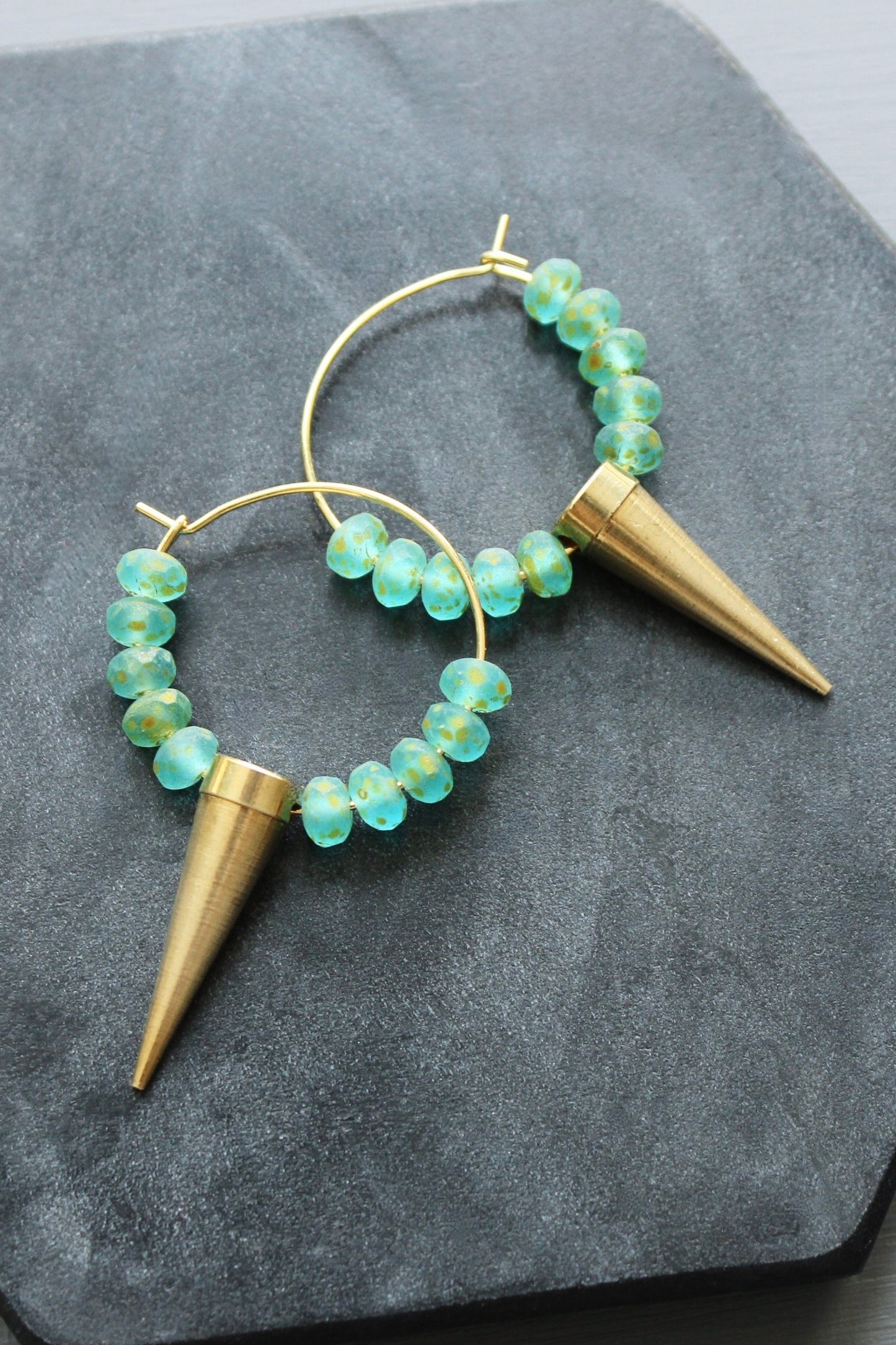 LEXE12 Aqua and spike mini hoop earrings