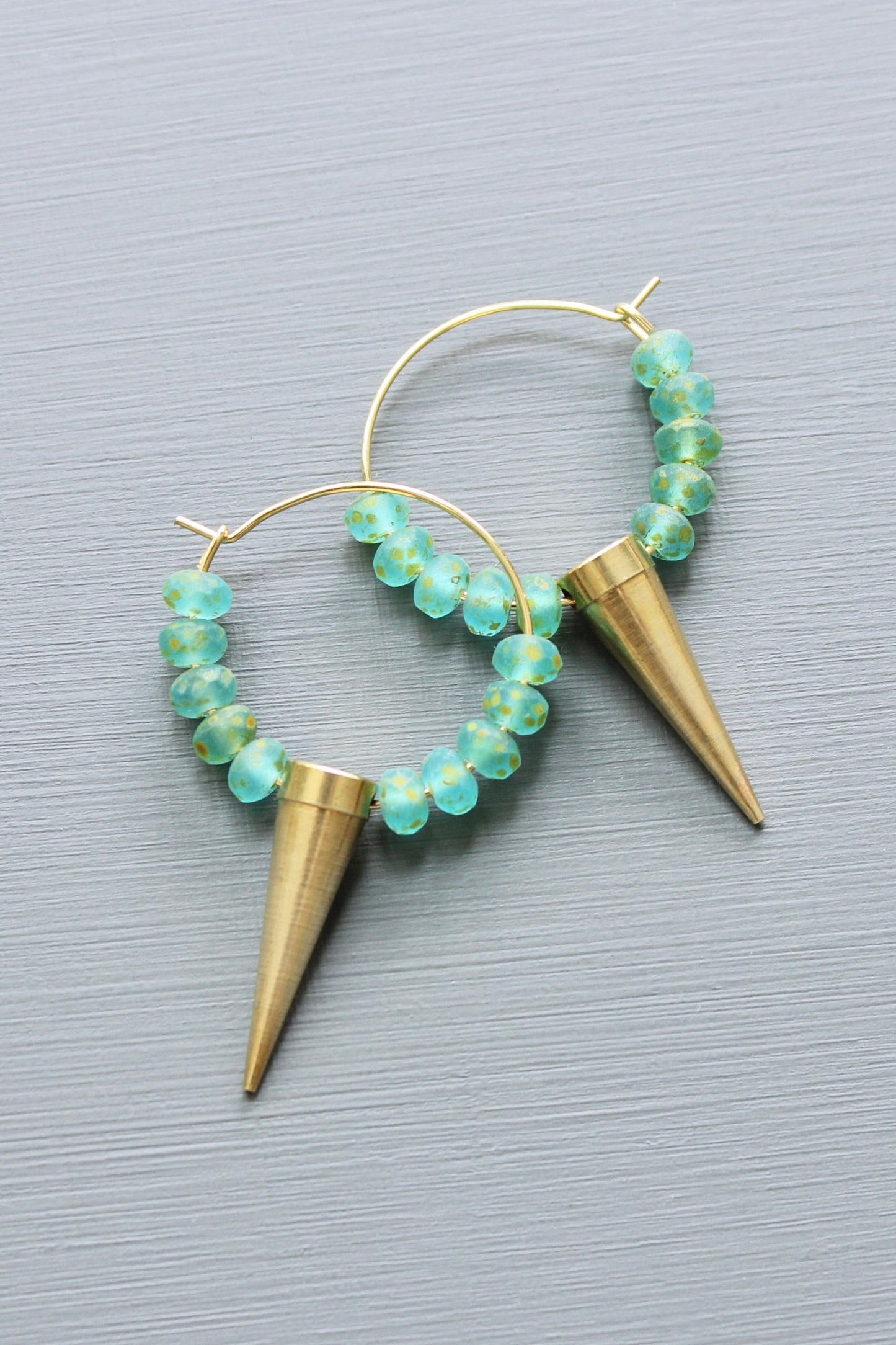 LEXE12 Aqua and spike mini hoop earrings