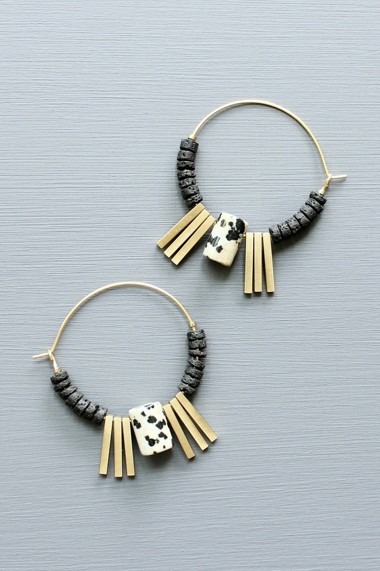 LEXE13 Lava bead and Dalmatian jasper hoop earrings
