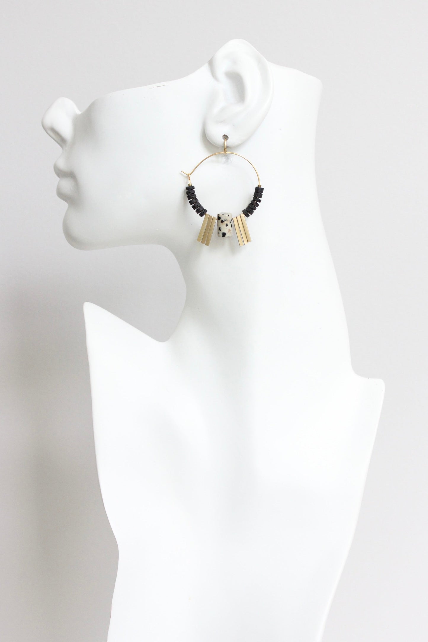 LEXE13 Lava bead and Dalmatian jasper hoop earrings