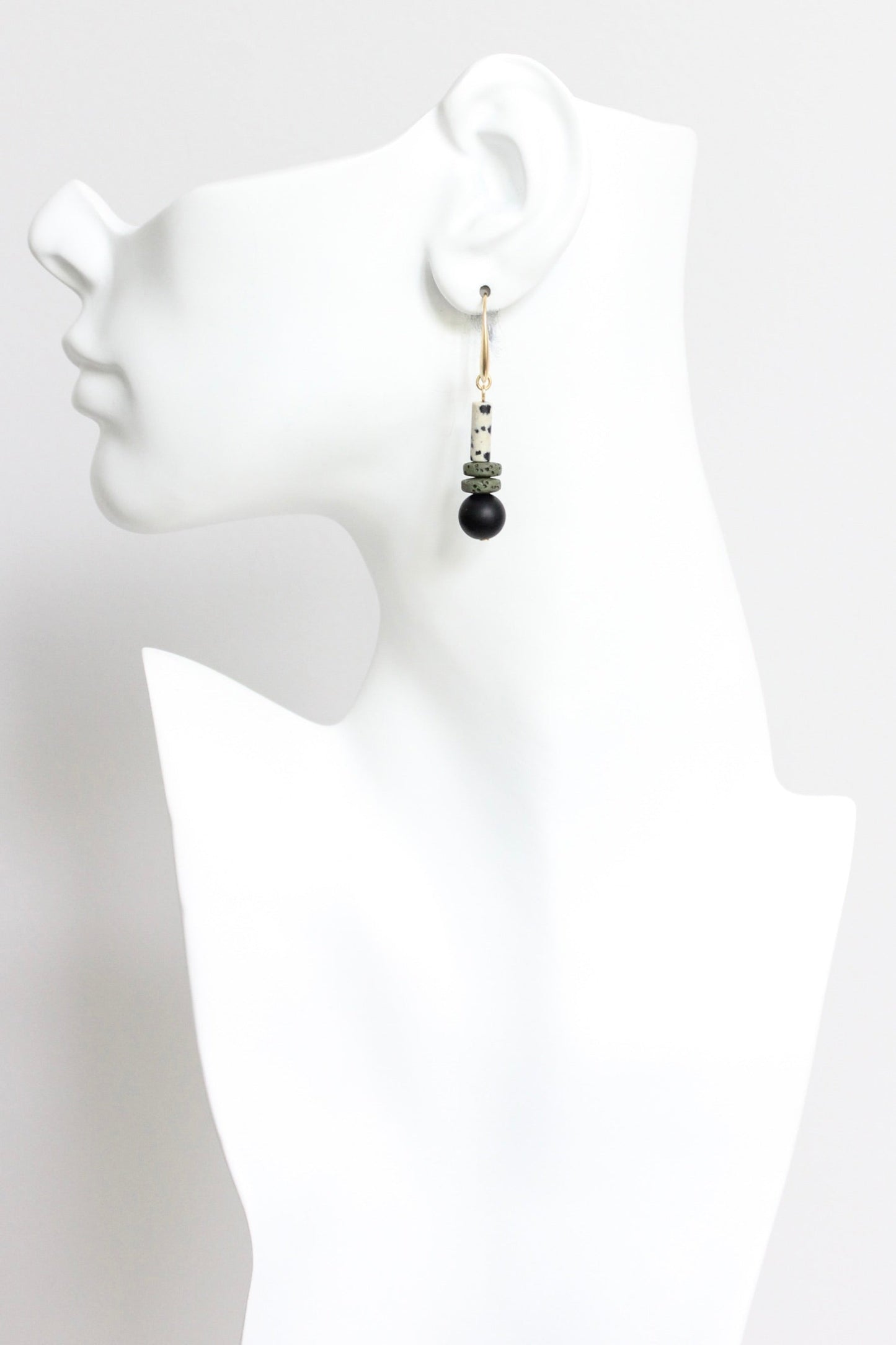 LEXE16 Dalmatian jasper and lava rock earrings