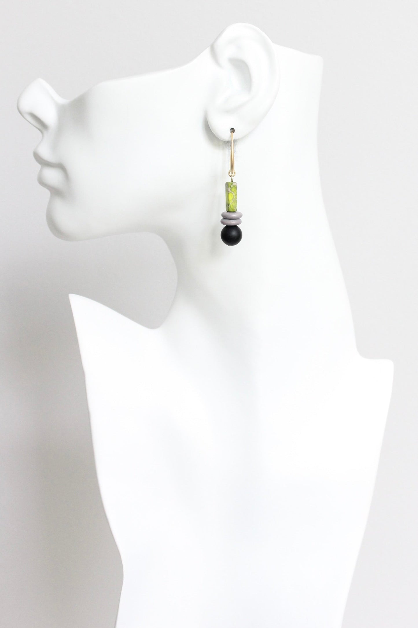 LEXE18 Green jasper and jet earrings