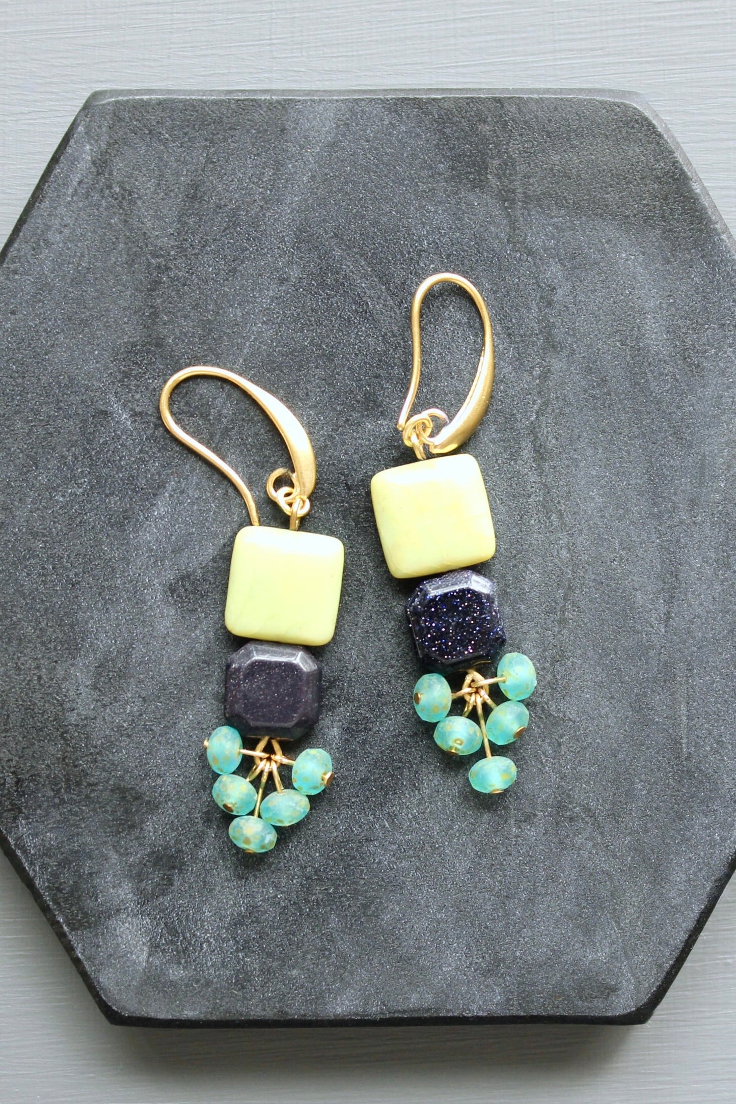 LEXE24 Green jasper and blue goldstone earrings