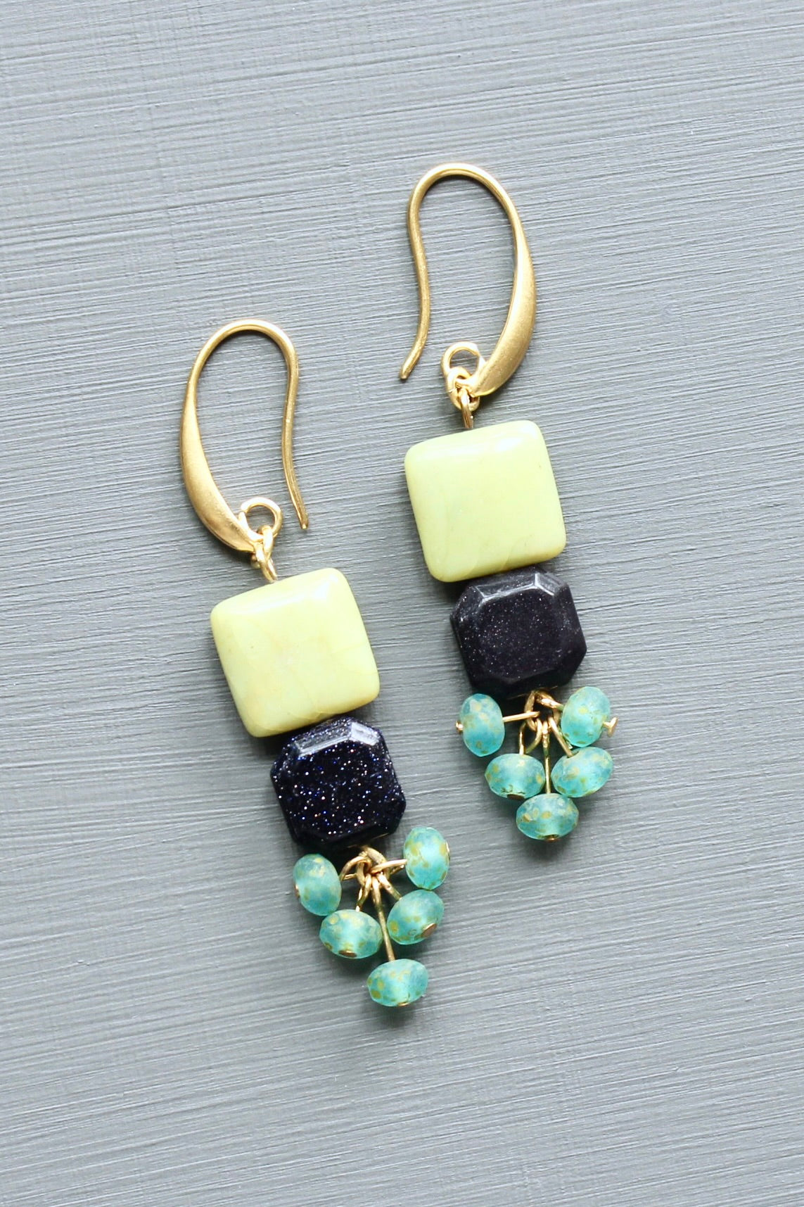 LEXE24 Green jasper and blue goldstone earrings