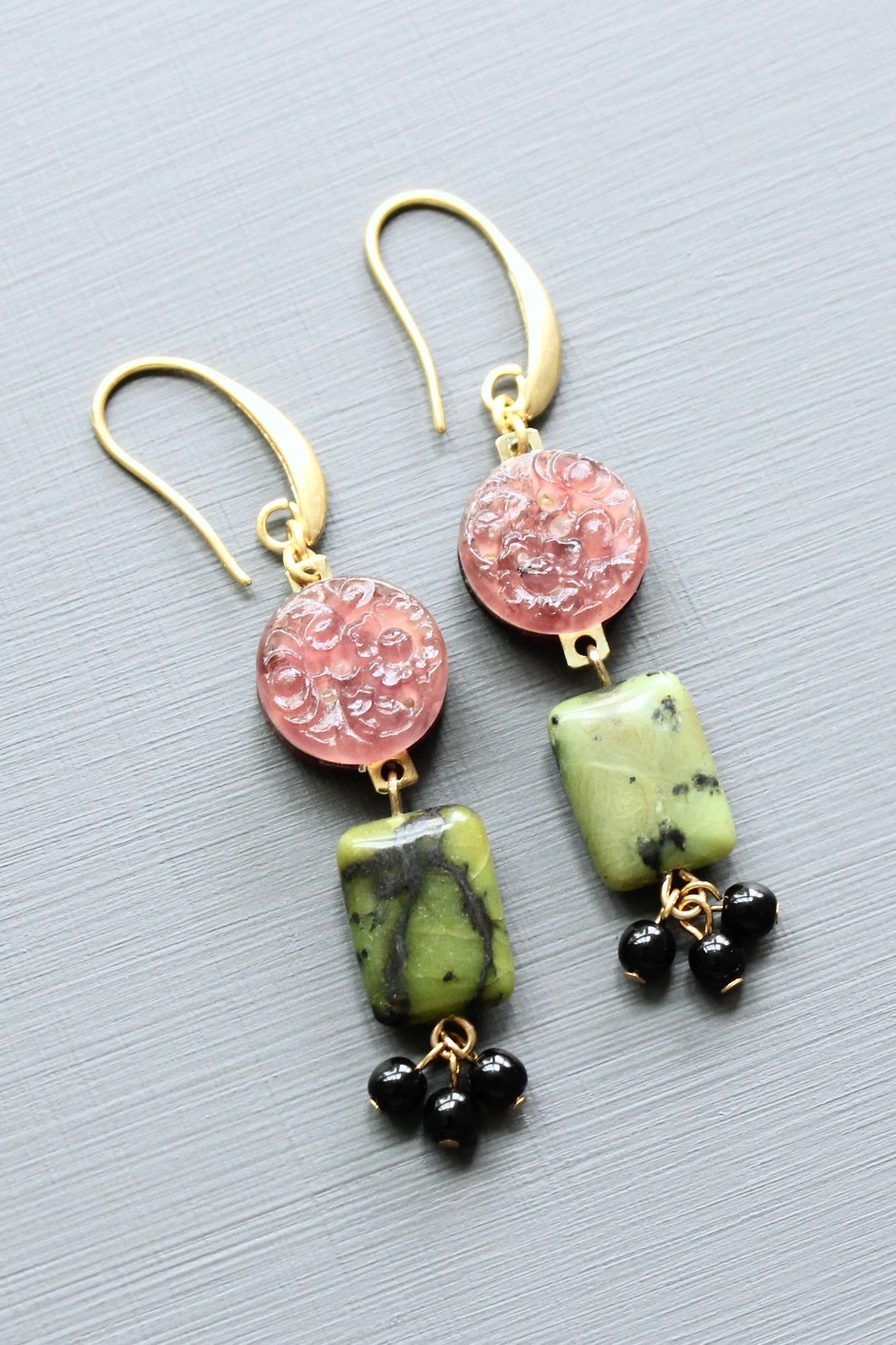 LEXE29 Purple and green cluster earrings
