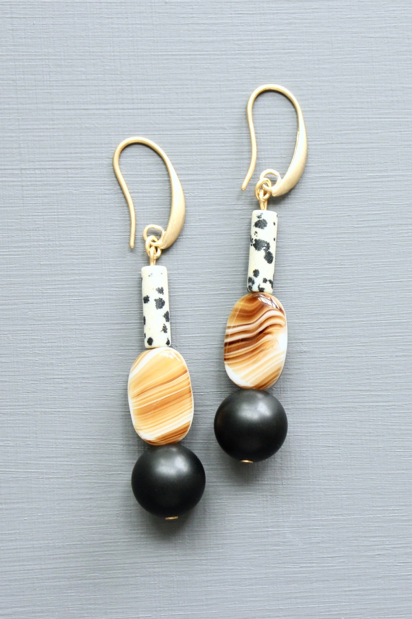 LEXE30 Dalmatian jasper and jet earrings