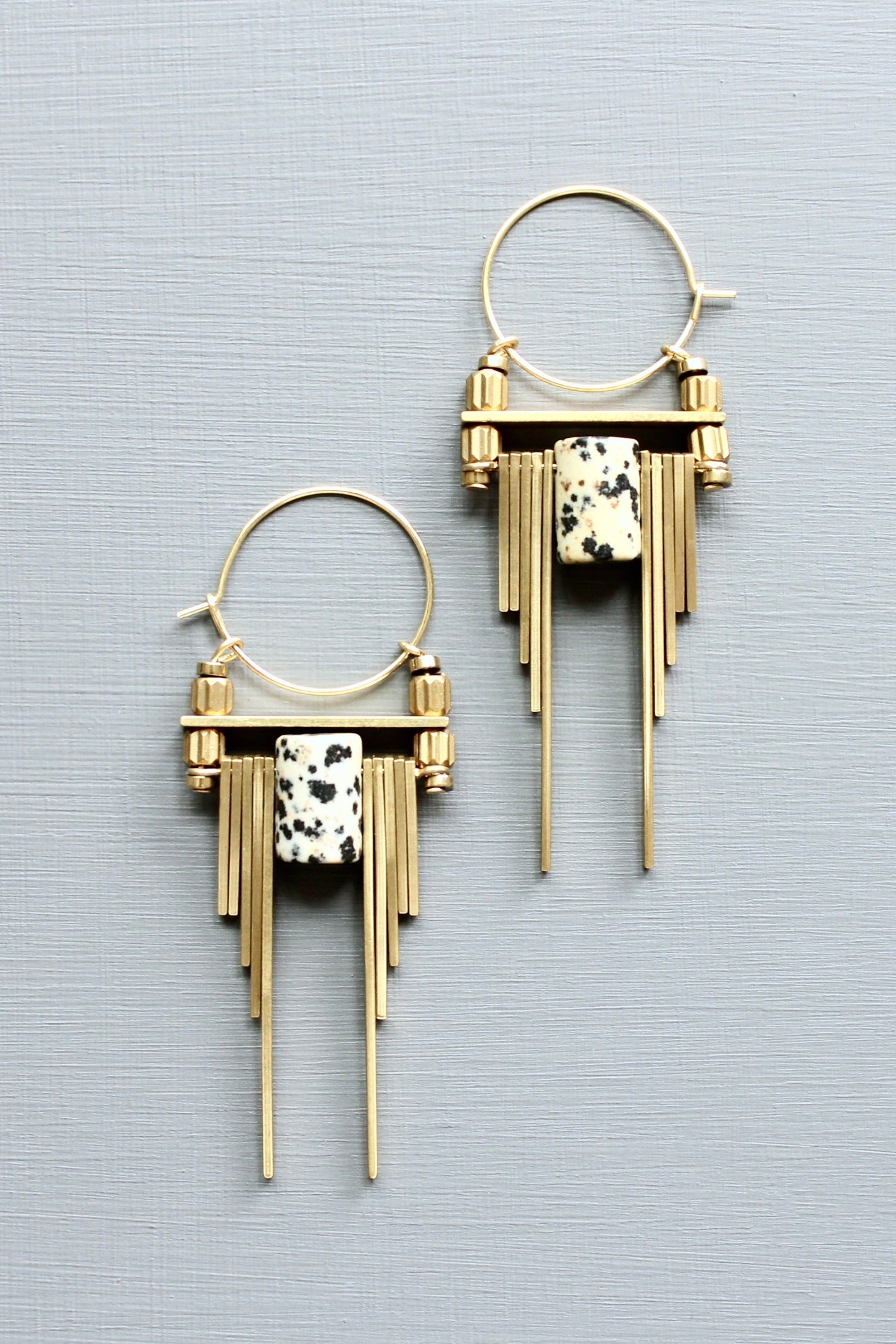 LEXE34 ArtDeco Dalmatian jasper hoop earrings