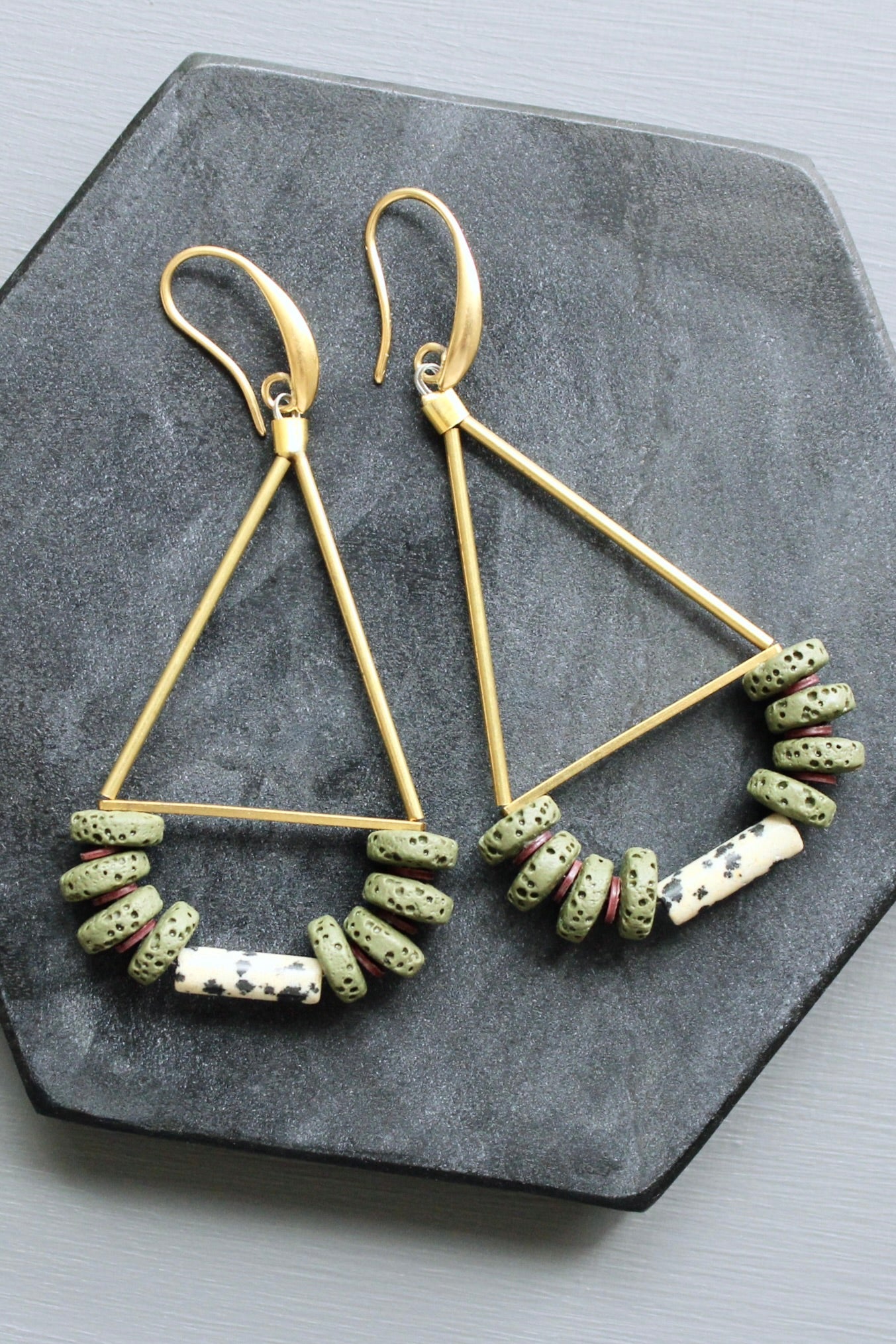 LEXE40 Moss green geometric earrings
