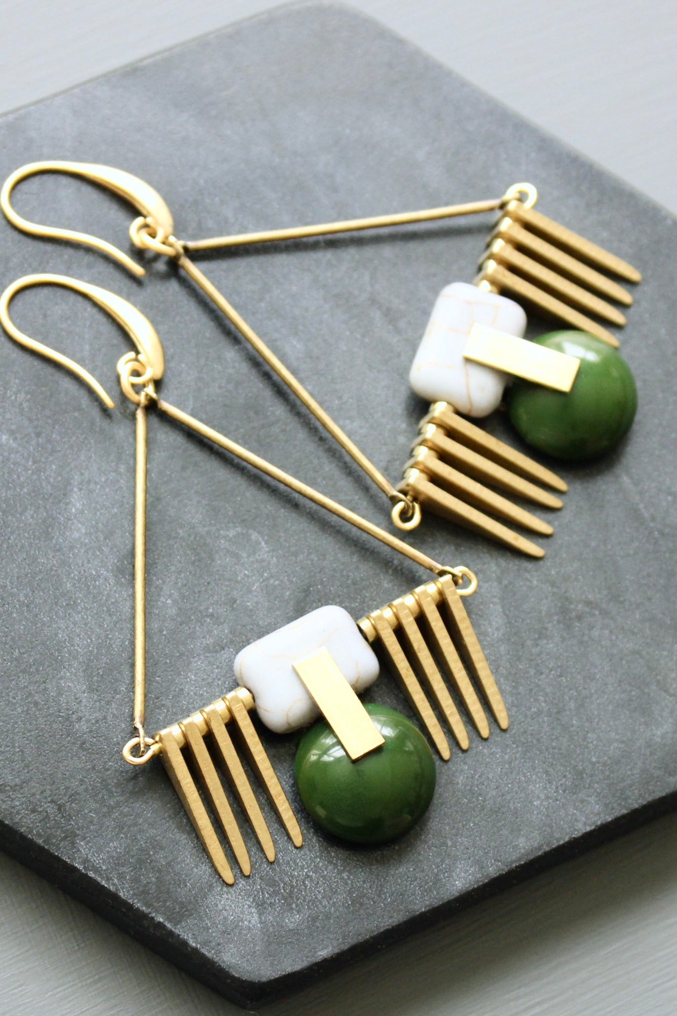 LEXE41 Hunter green and gray ArtDeco earrings