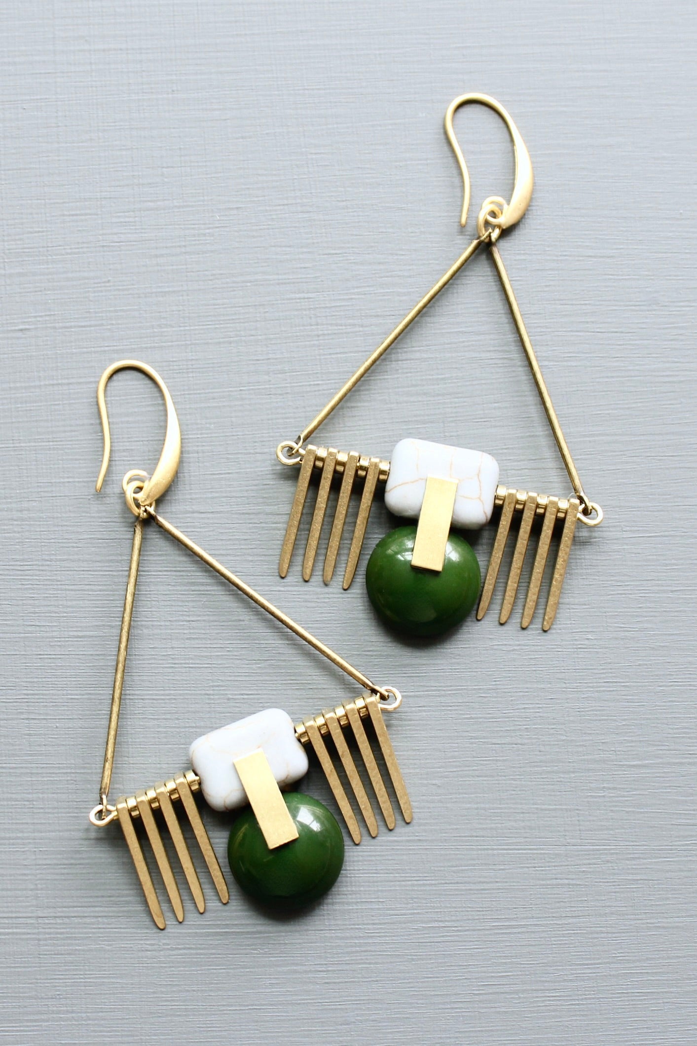 LEXE41 Hunter green and gray ArtDeco earrings