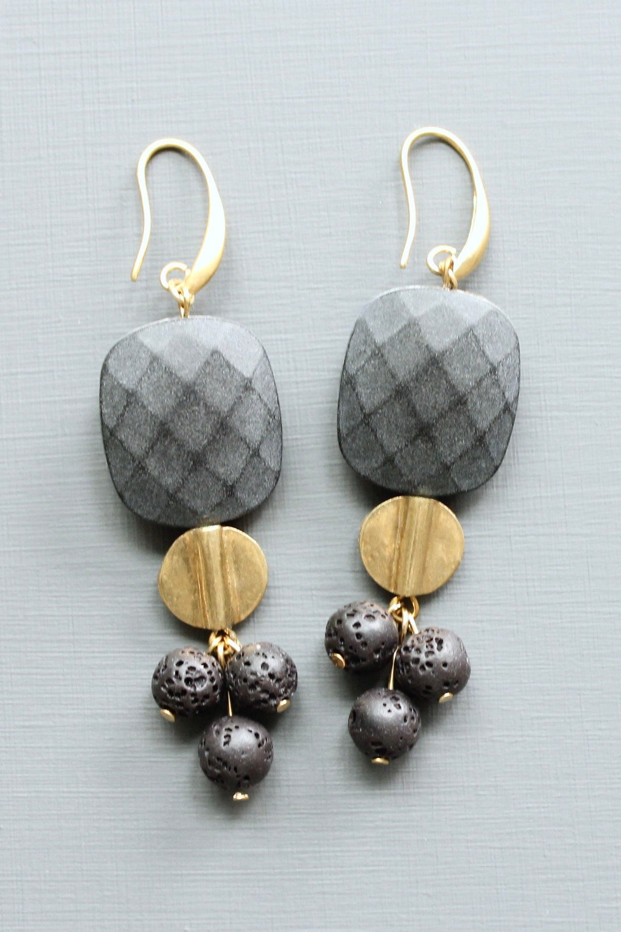 LEXE48 Jet glass and lava cluster earrings
