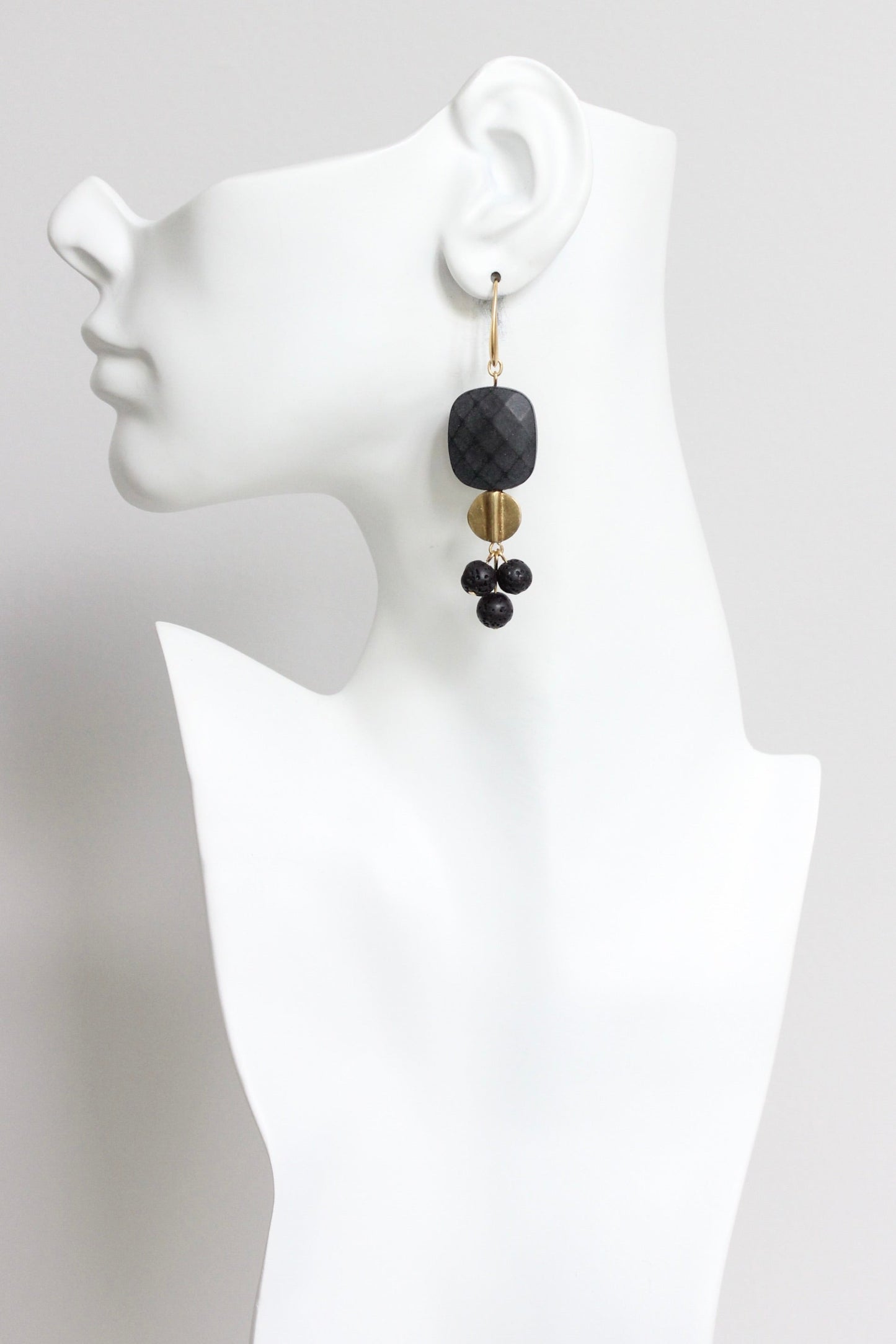 LEXE48 Jet glass and lava cluster earrings