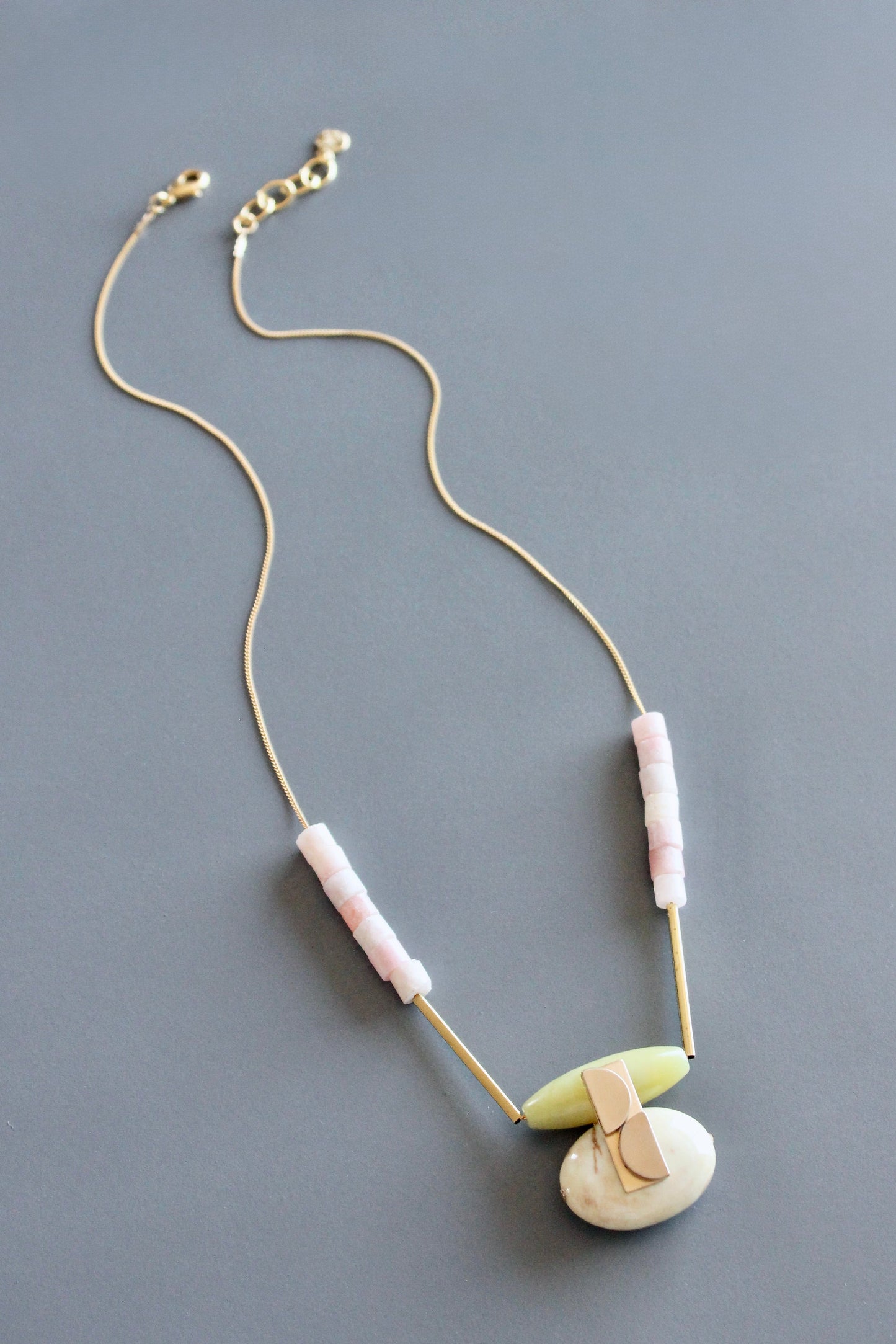 MLN420 Jade and jasper Artdeco necklace