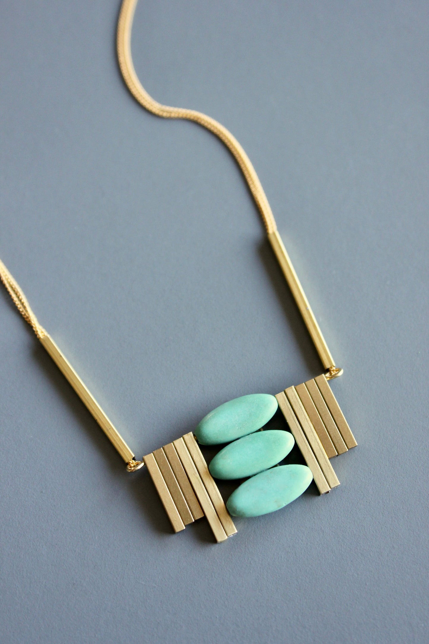 MLN516 Turquoise and brass Artdeco necklace