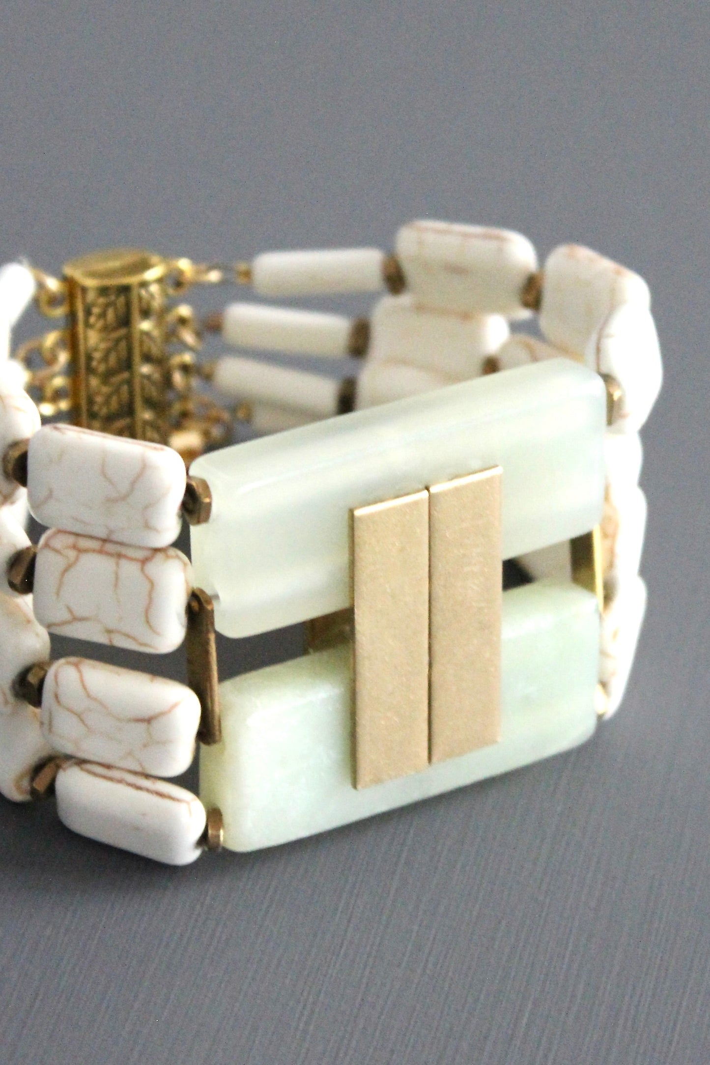 MLNB08 New jade and white turquoise Artdeco bracelet