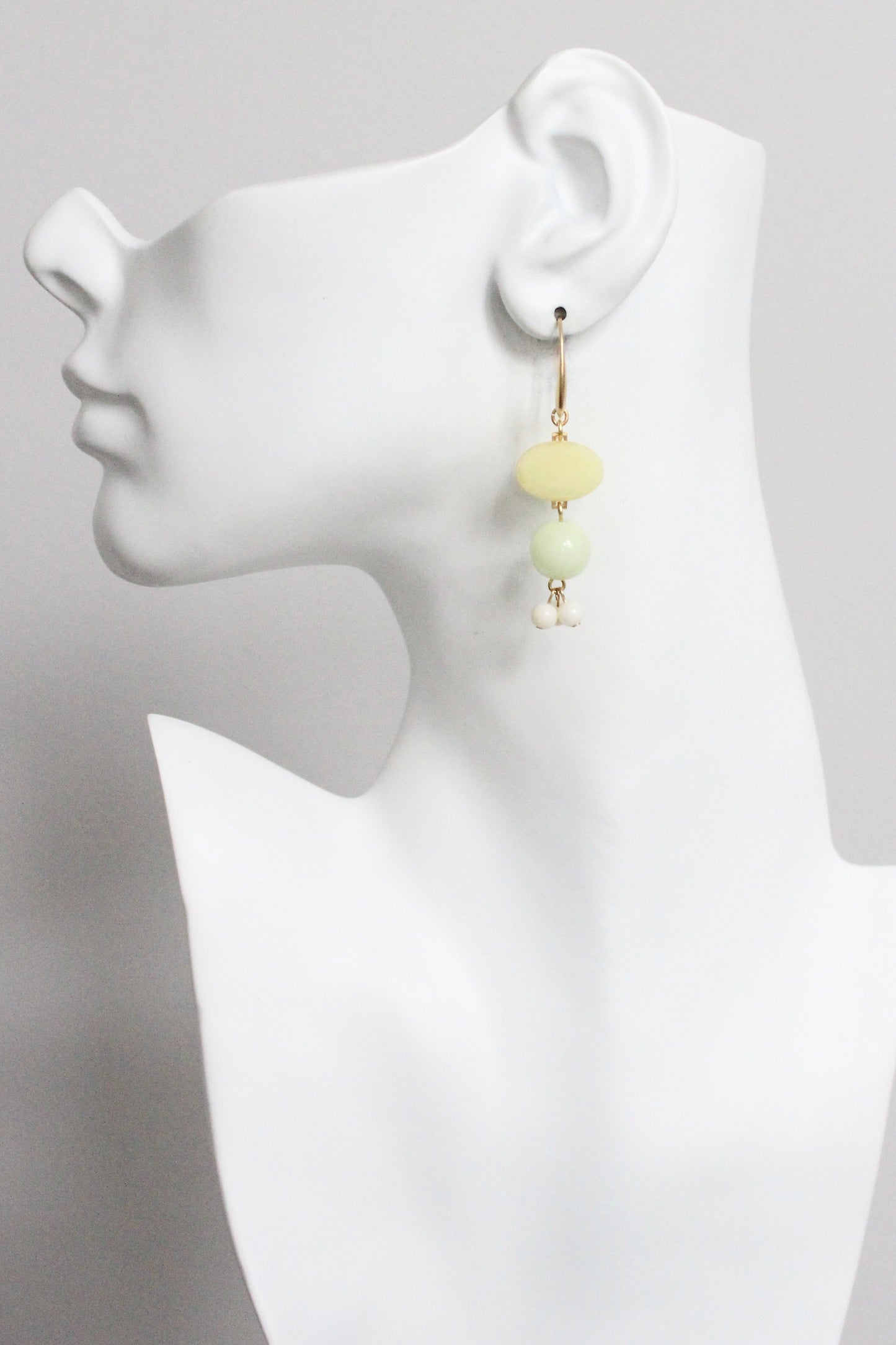 MLNE20 Vintage opal jonquil and celadon glass earrings