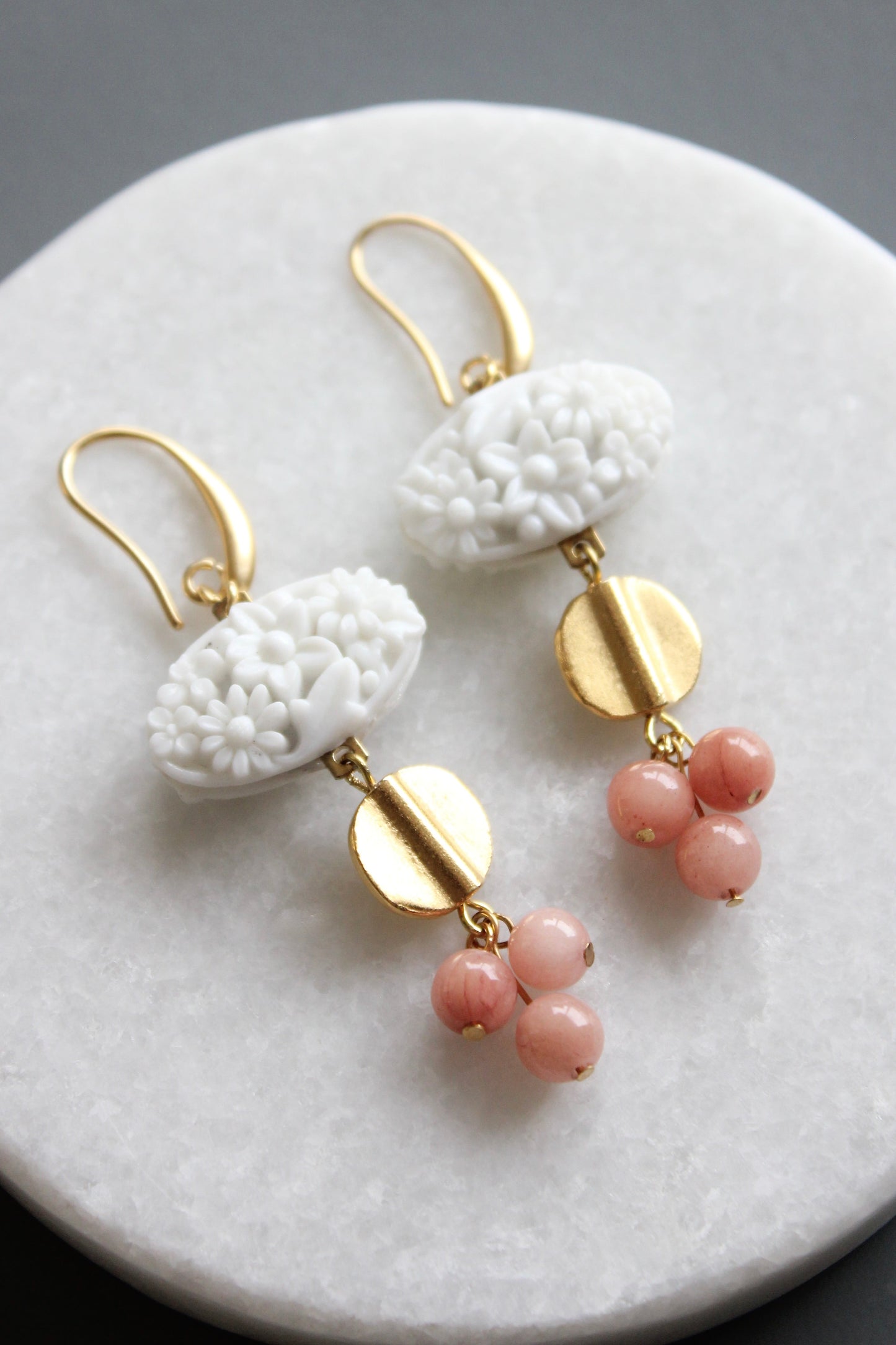 MLNE35 Vintage chalk white glass cluster earrings