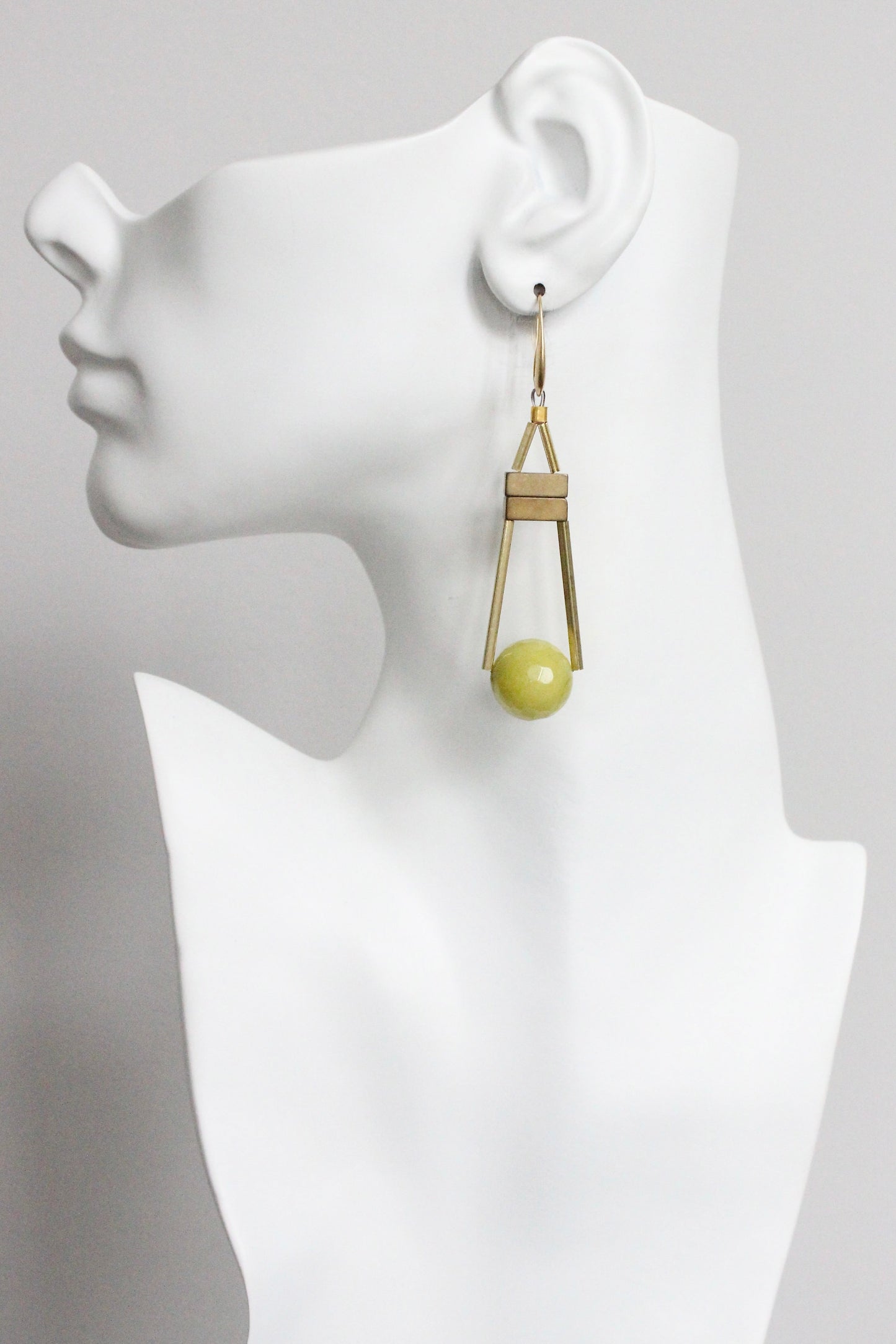 MLNE50 Jade and brass Artdeco earrings