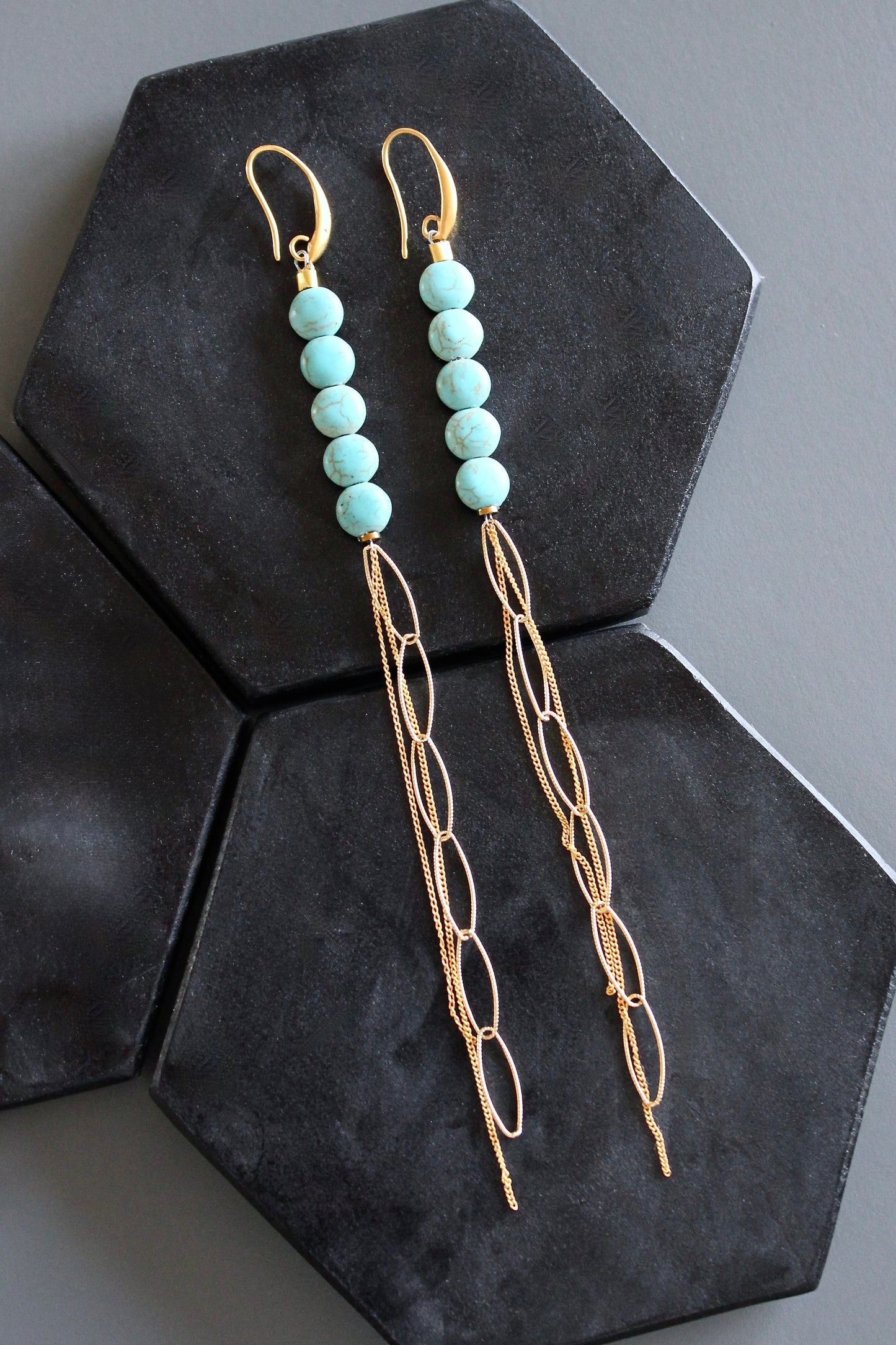 MLNE60 Turquoise and chain shoulder duster earrings