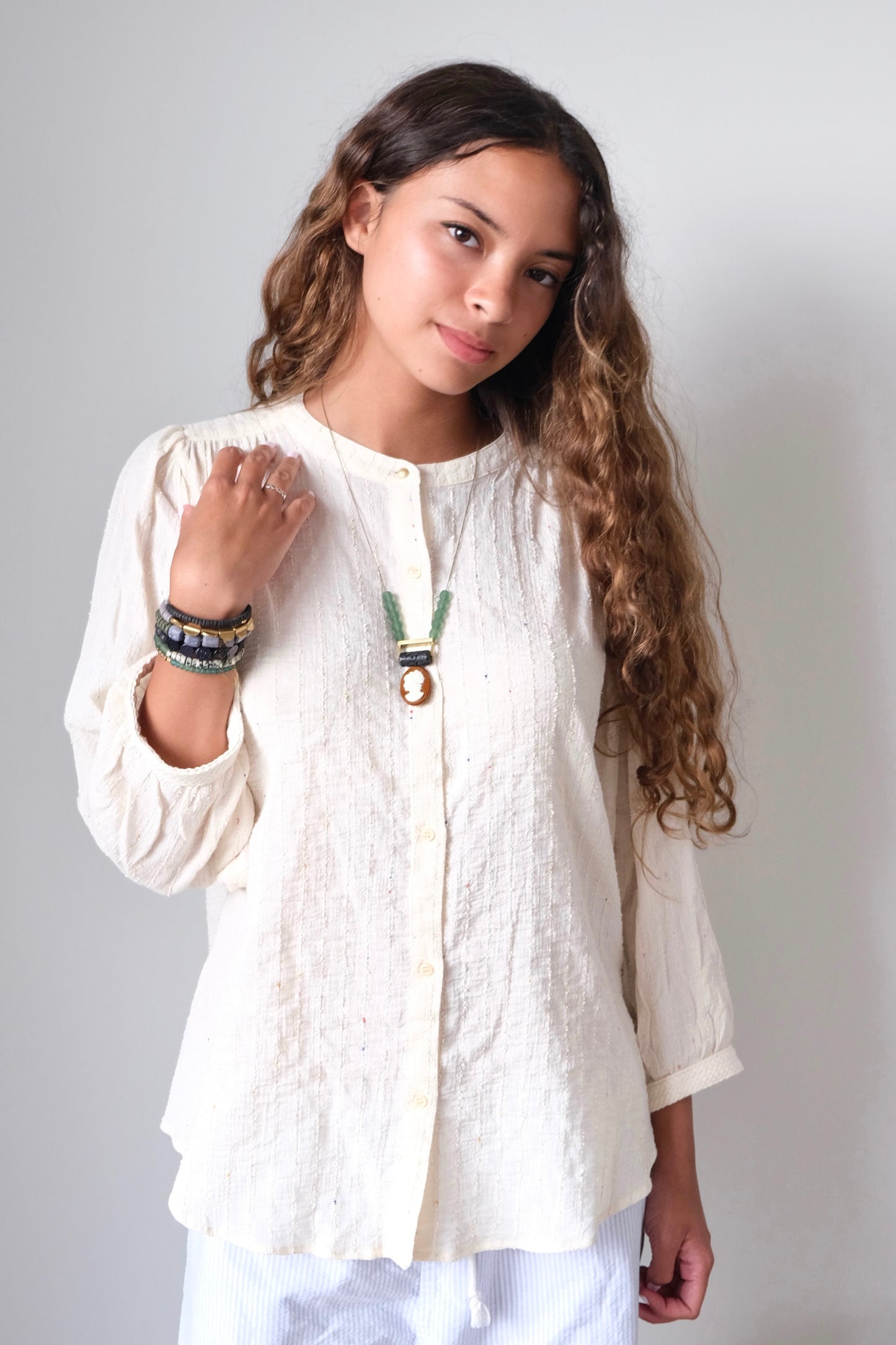 LEX123 Vintage glass cameo geometric necklace