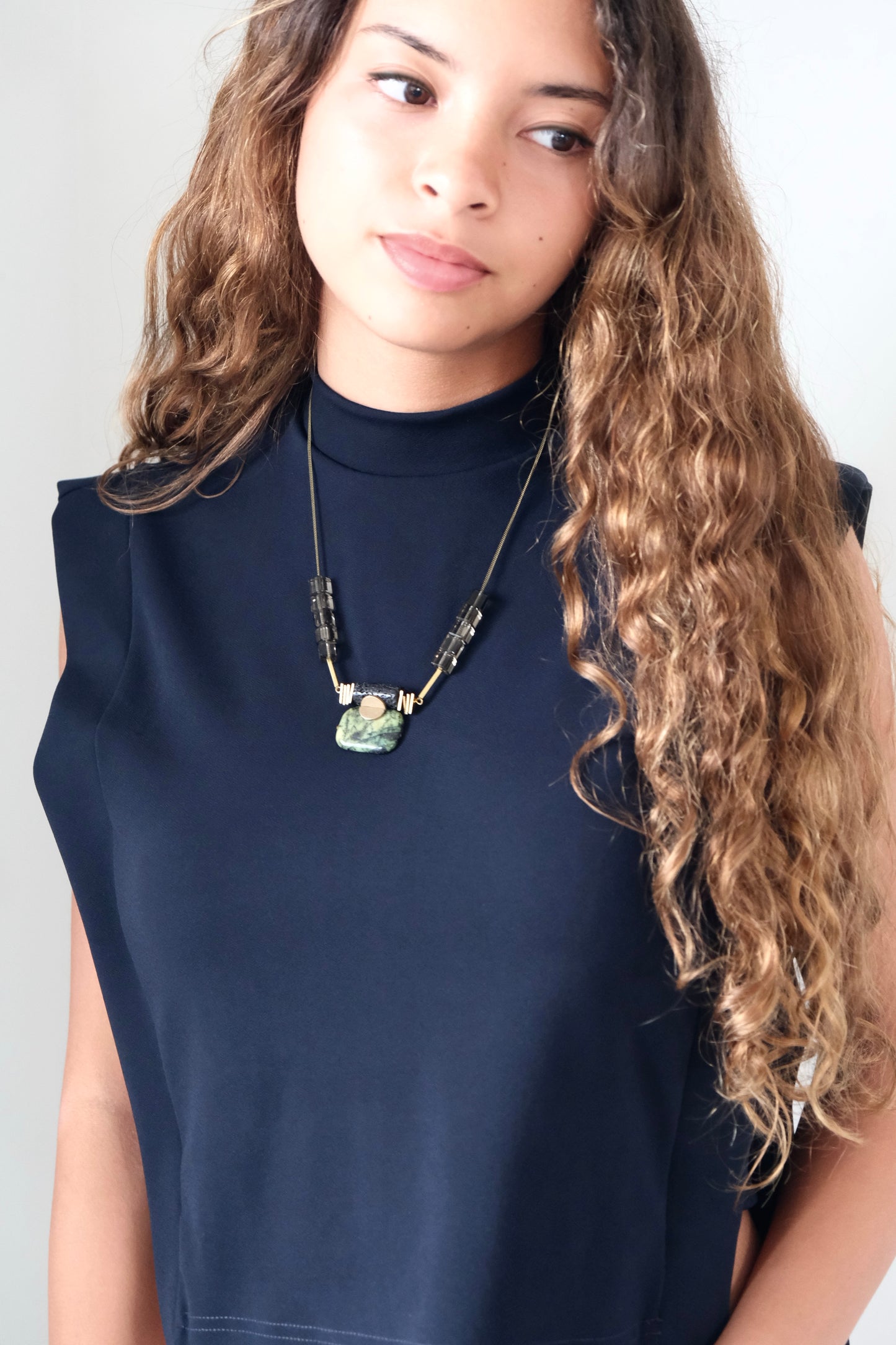 LEX219 Green jasper ArtDeco pendant necklace