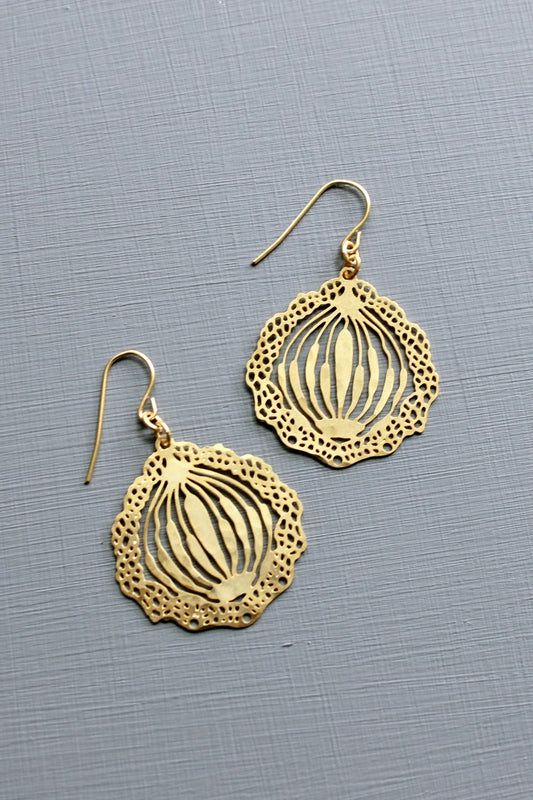 Lotus seed pod earrings 1.75 inches