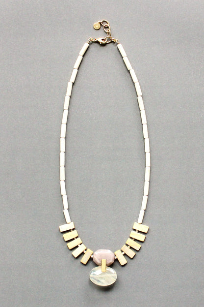 ISL218 Mother of pearl and moonstone fringe Artdeco necklace