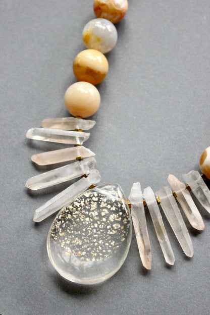 ISL4020 Quartz and yellow agate pendant necklace