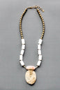 ISL718 Carved jade and agate pendant necklace