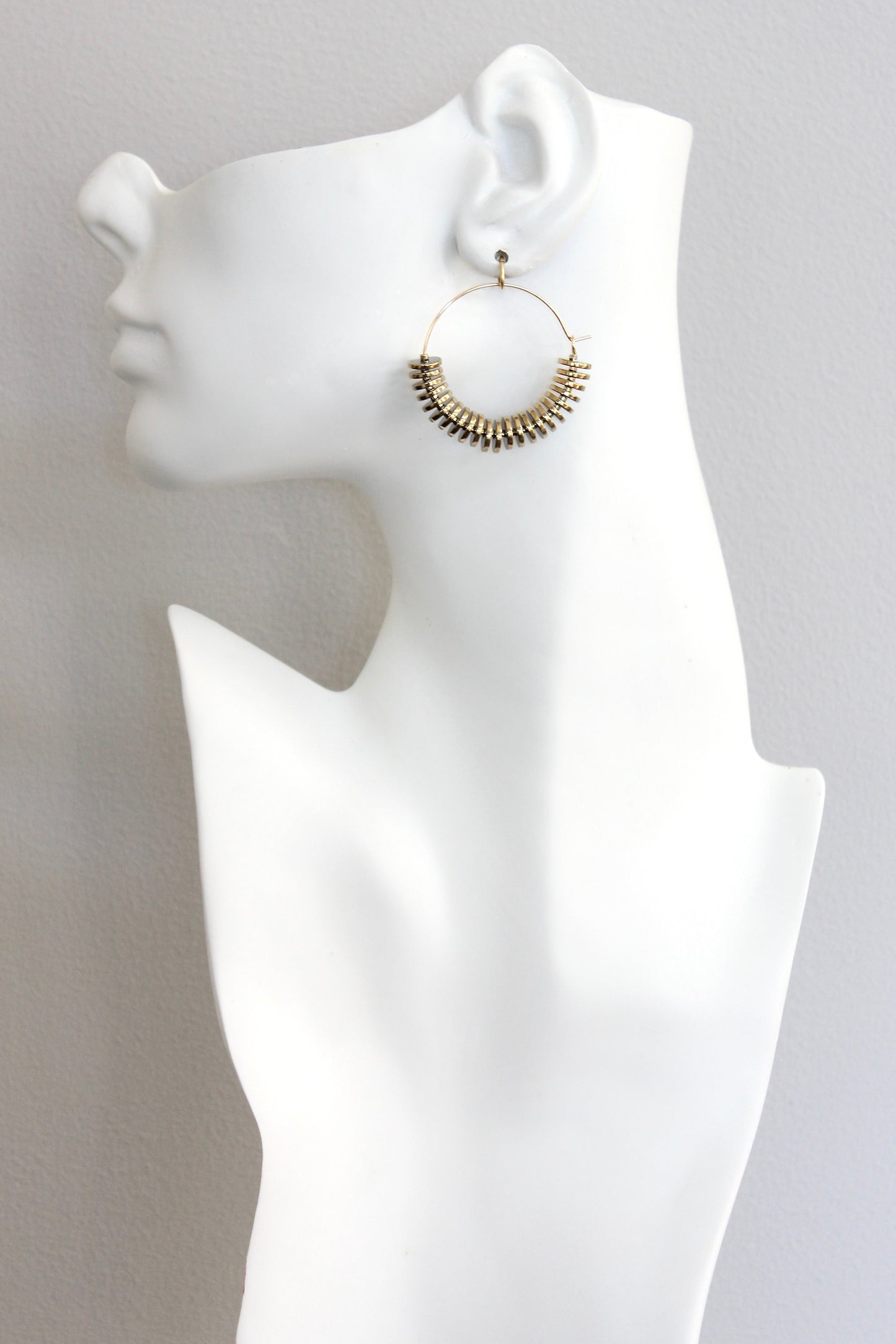 ISLE07 Gold hematite hoop earrings