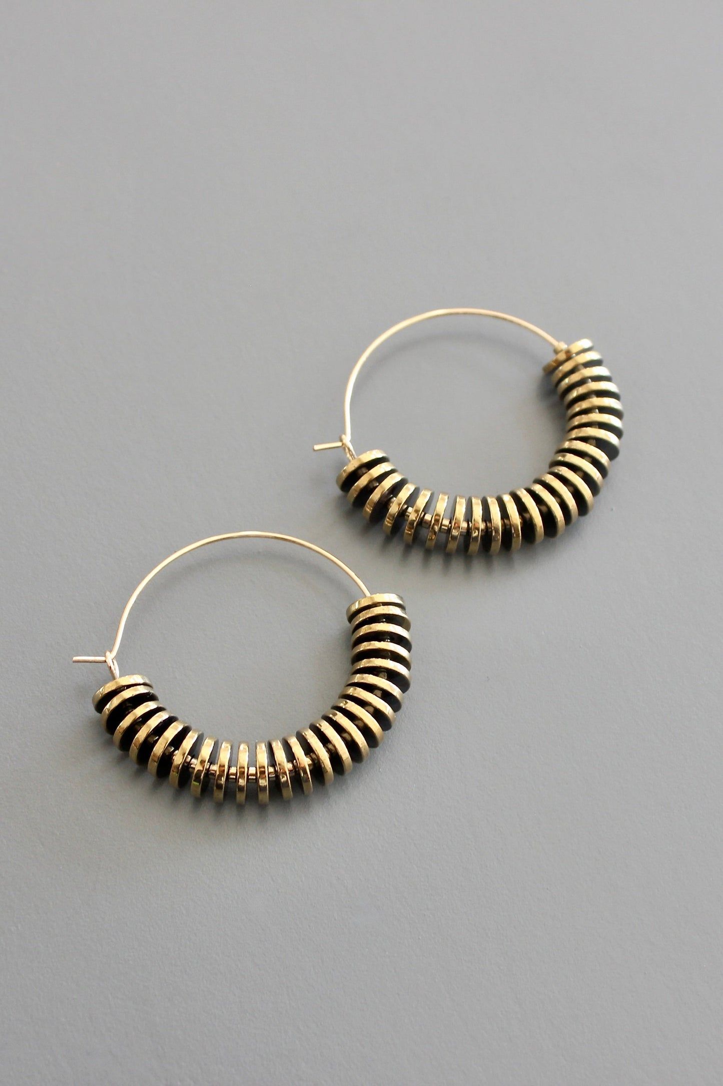 ISLE07 Gold hematite hoop earrings