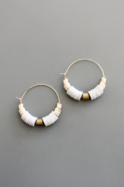 ISLE08 White and cream hoop earrings