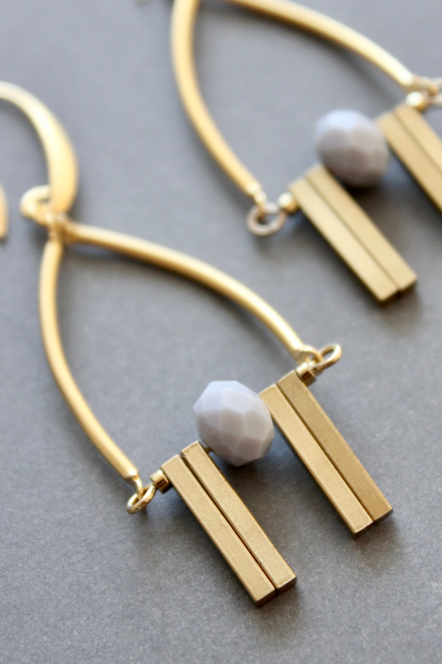 ISLE27 Geometric gray and brass earrings