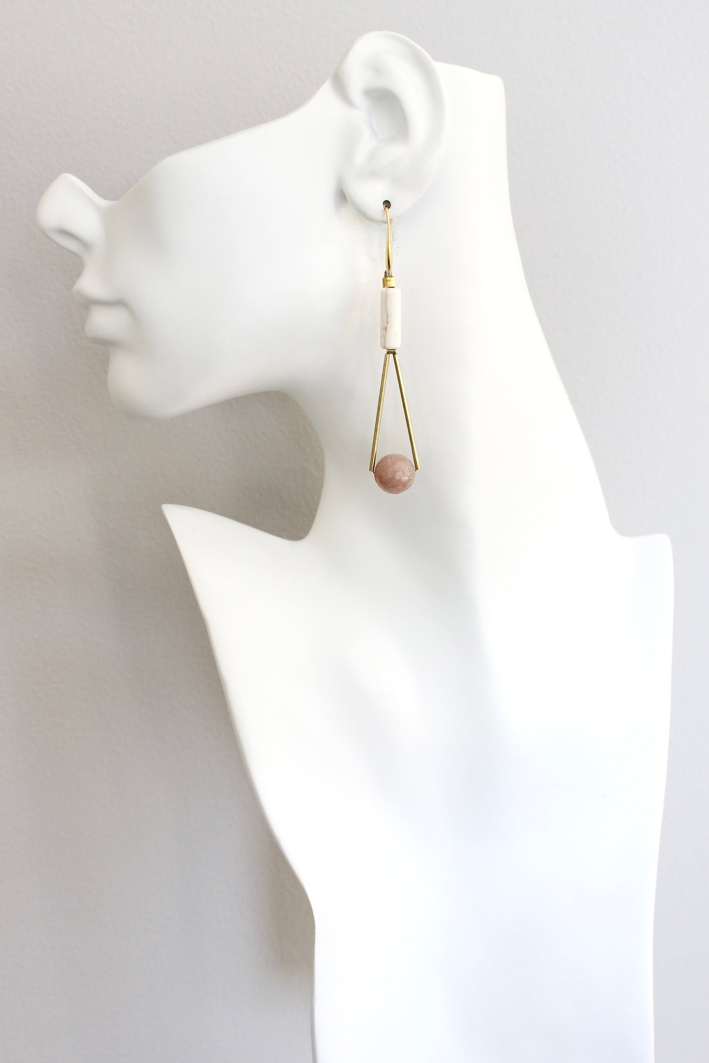 ISLE47 Peach moonstone geometric earrings