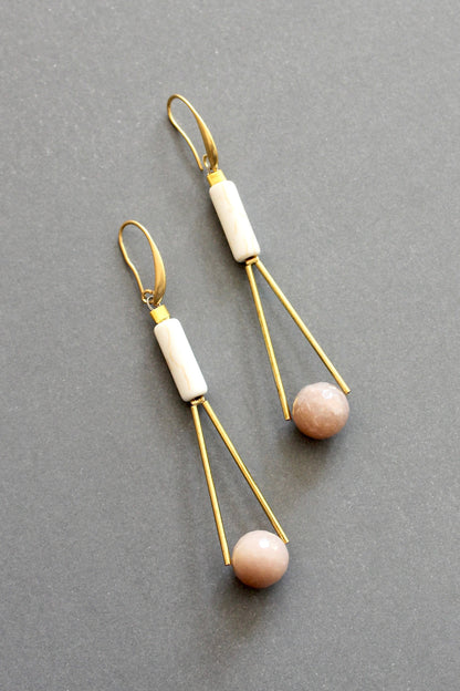 ISLE47 Peach moonstone geometric earrings