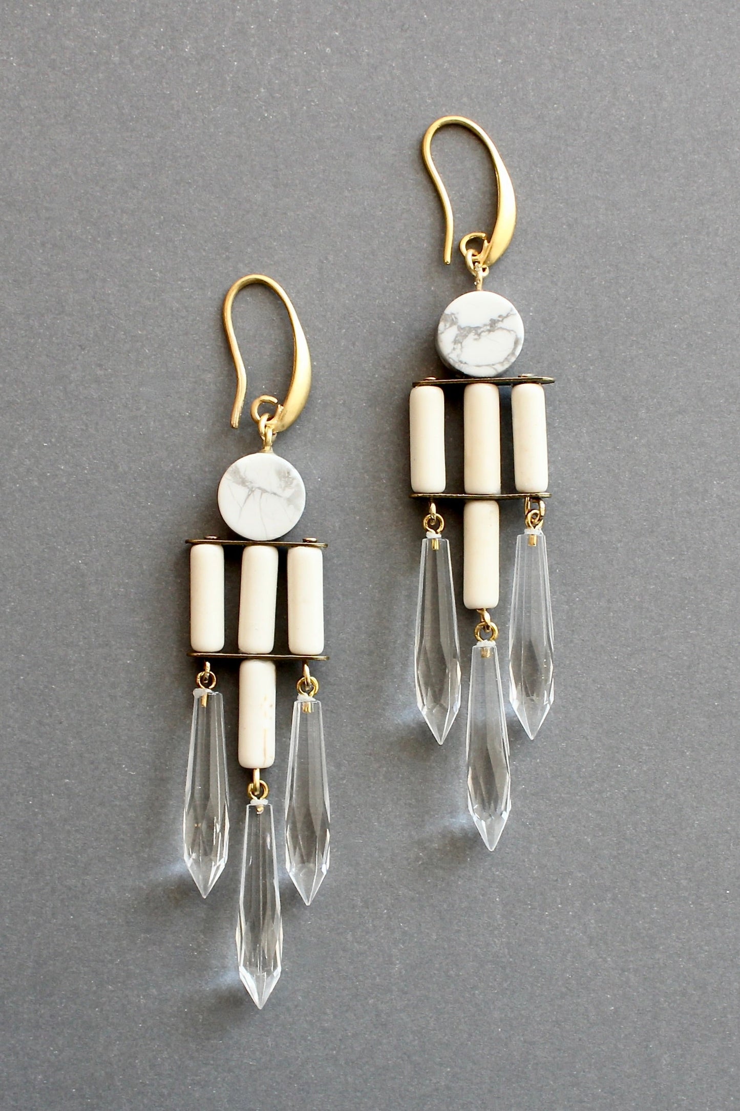 ISLE49 White and crystal geometric chandelier earrings