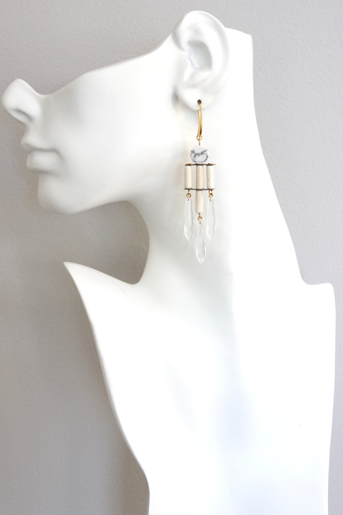 ISLE49 White and crystal geometric chandelier earrings