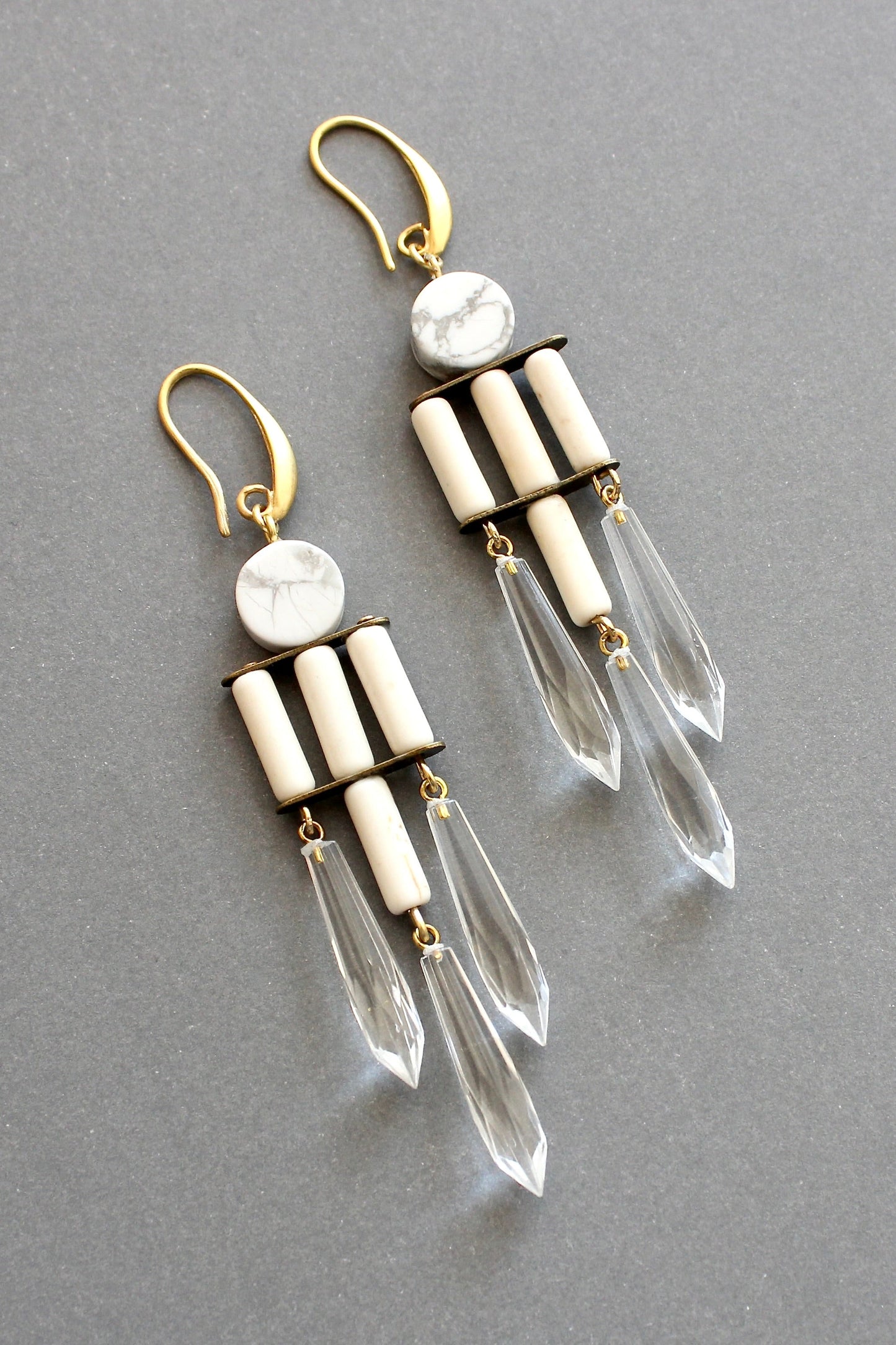 ISLE49 White and crystal geometric chandelier earrings