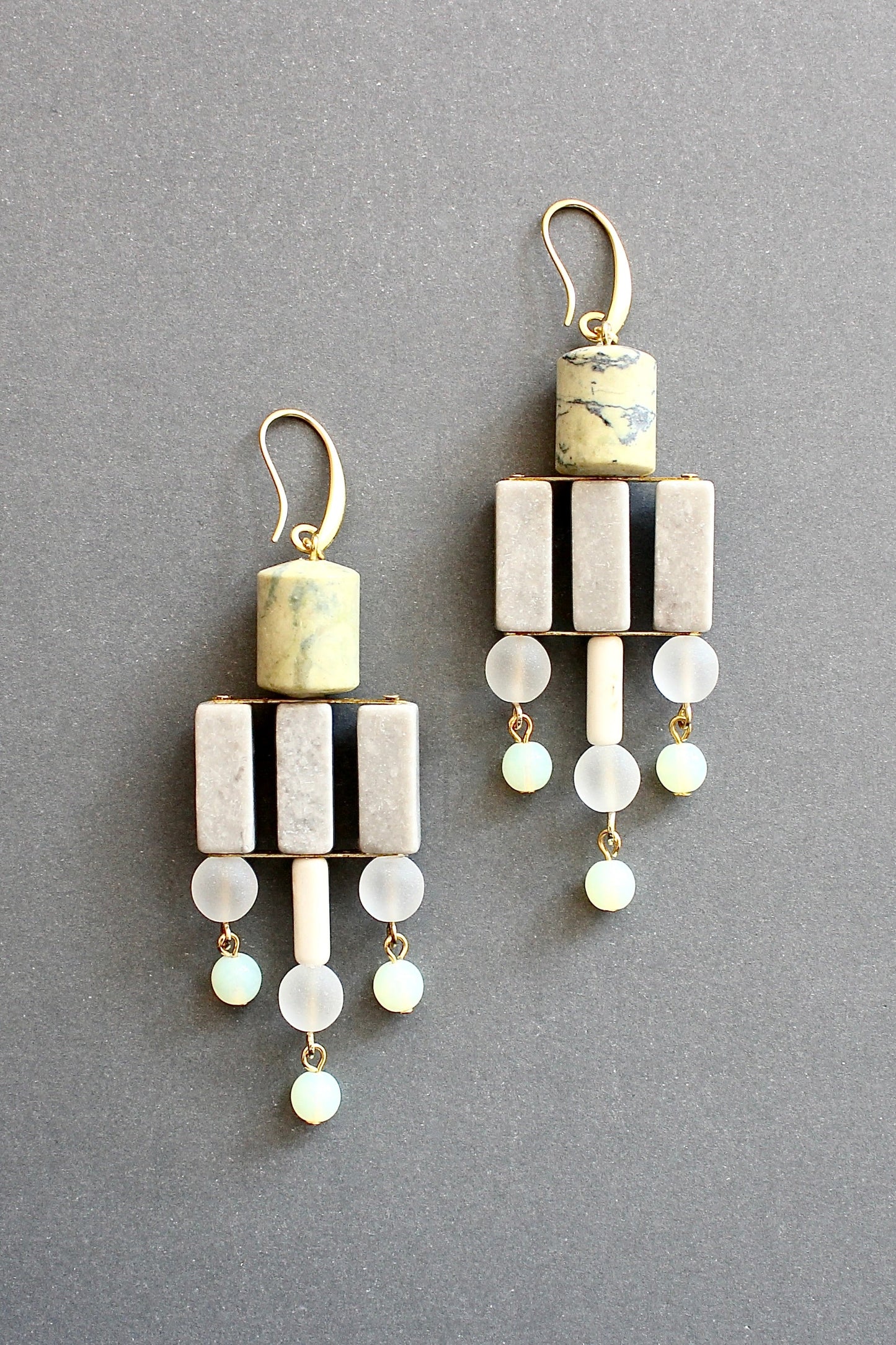 ISLE50 Yellow turquoise and gray geometric chandelier earrings
