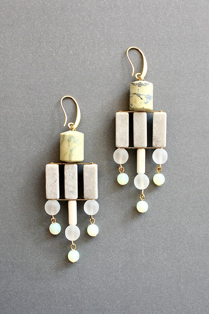 ISLE50 Yellow turquoise and gray geometric chandelier earrings