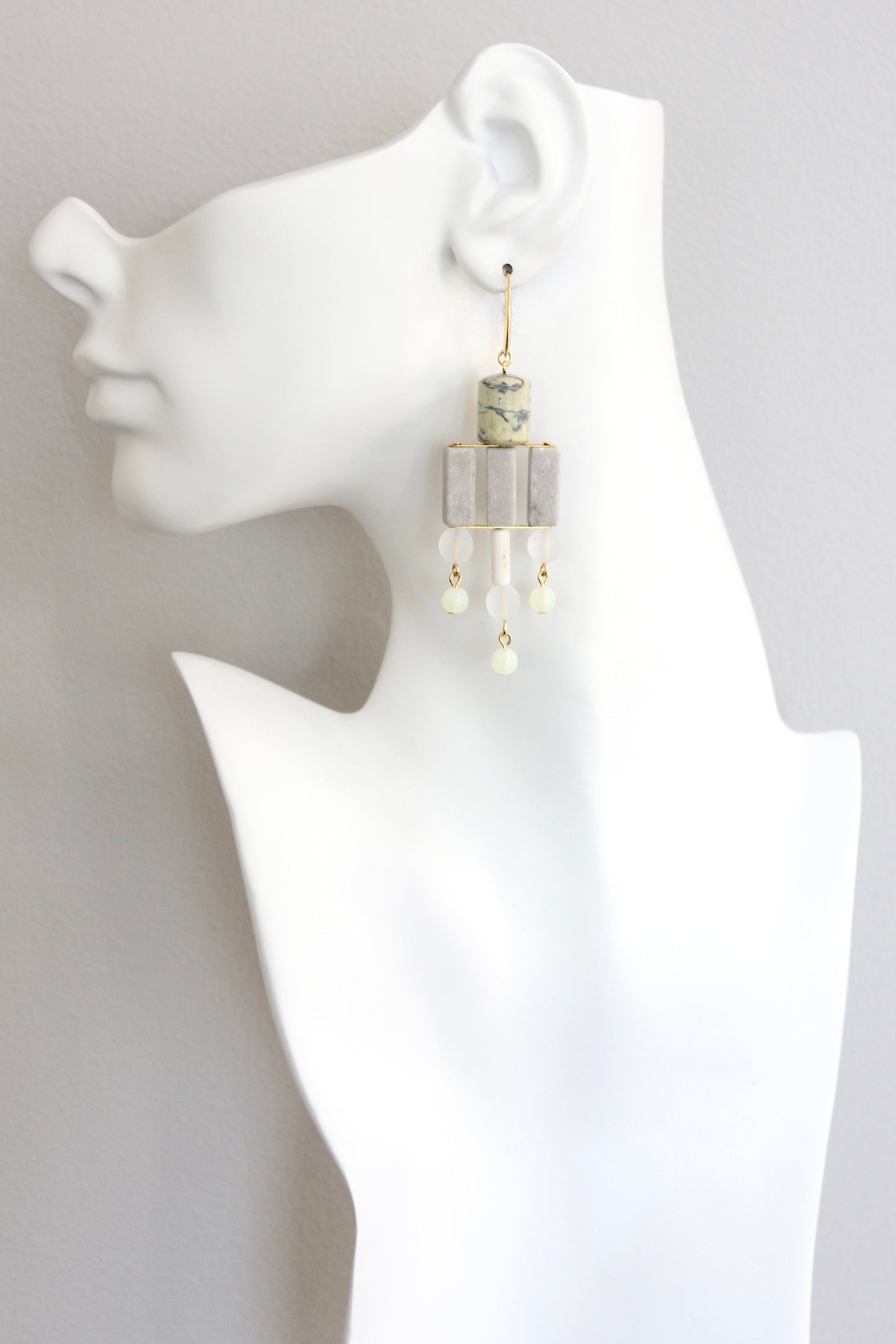 ISLE50 Yellow turquoise and gray geometric chandelier earrings