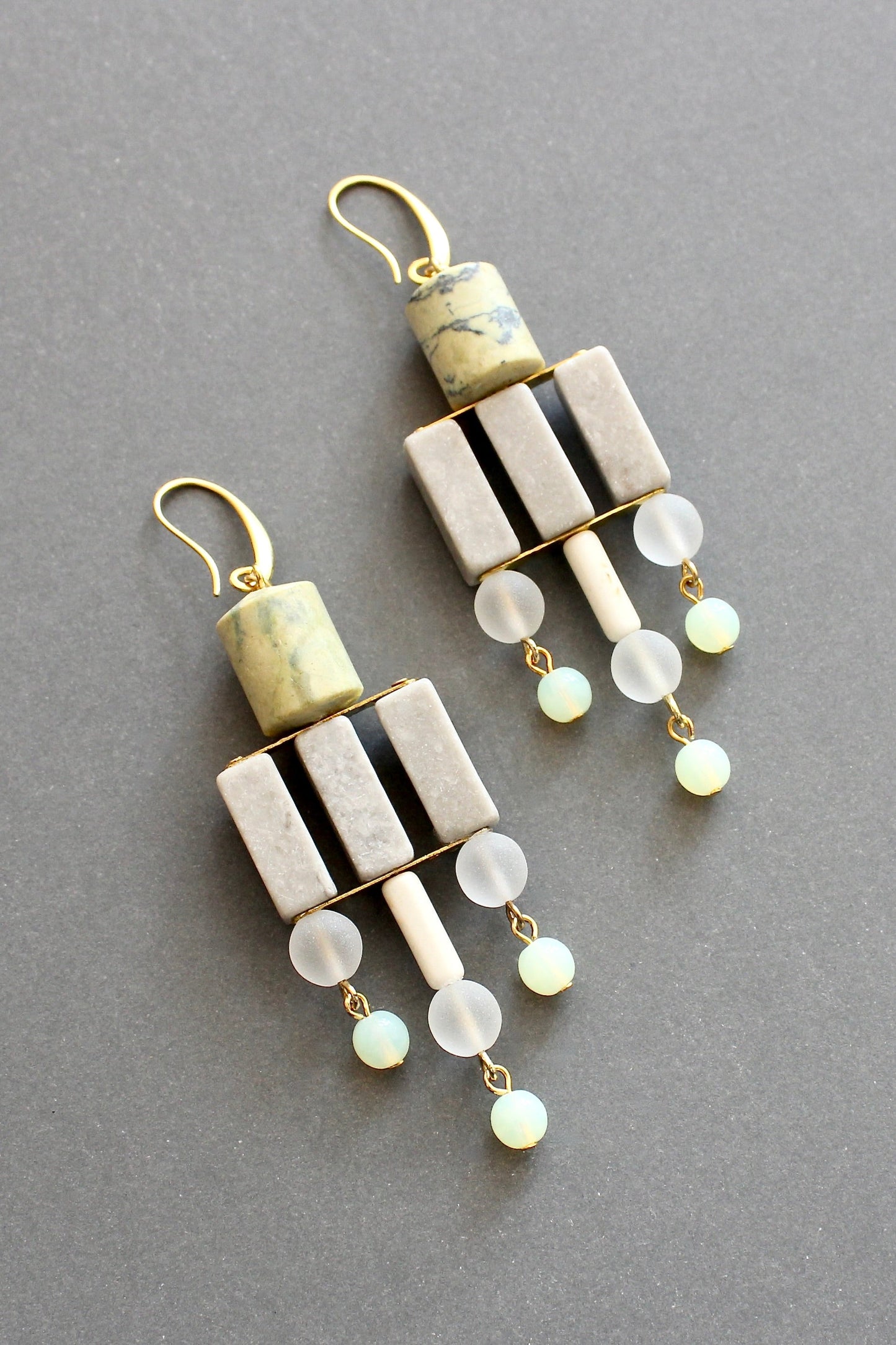 ISLE50 Yellow turquoise and gray geometric chandelier earrings