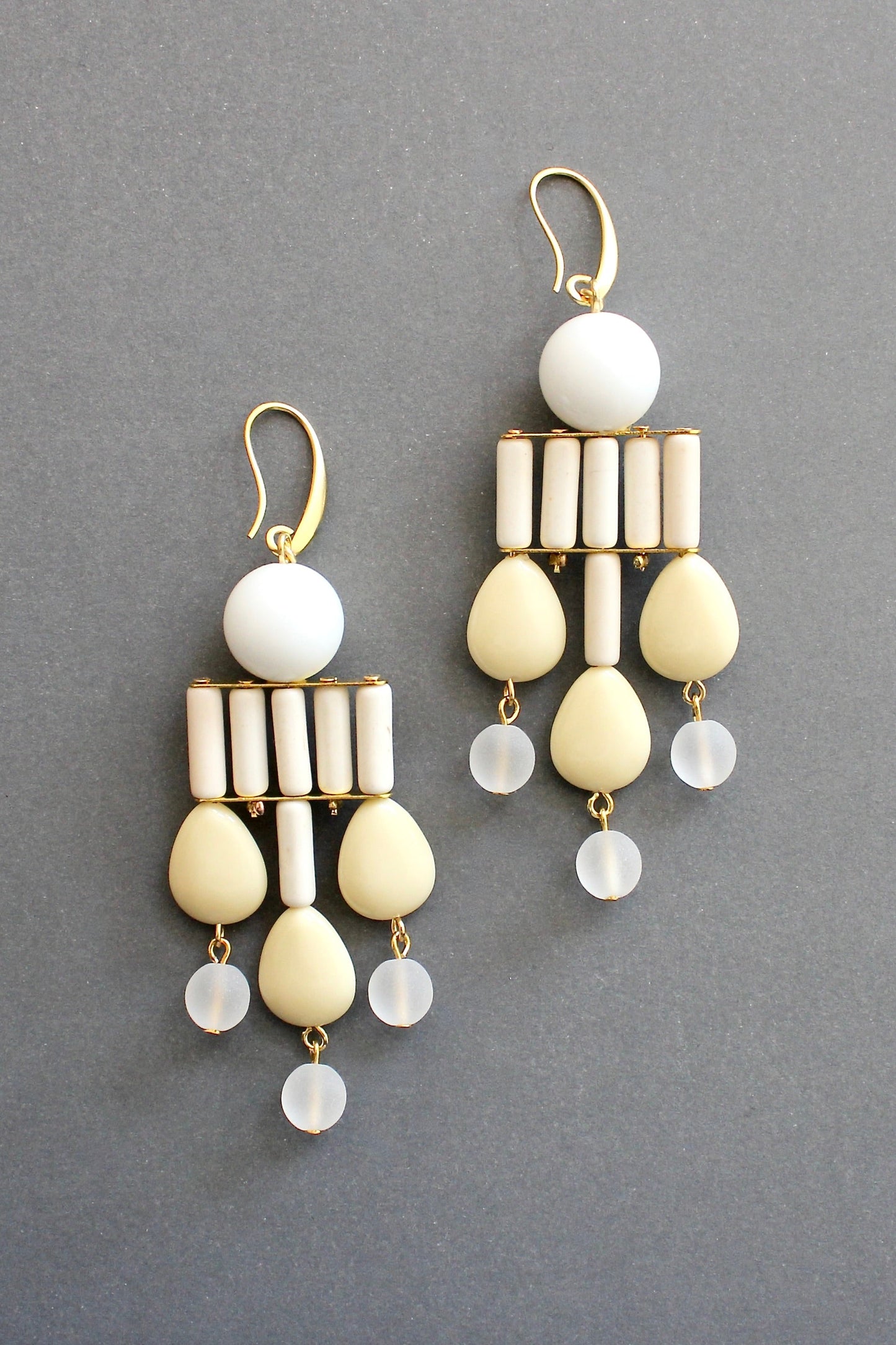 ISLE53 White and light yellow geometric chandelier earrings